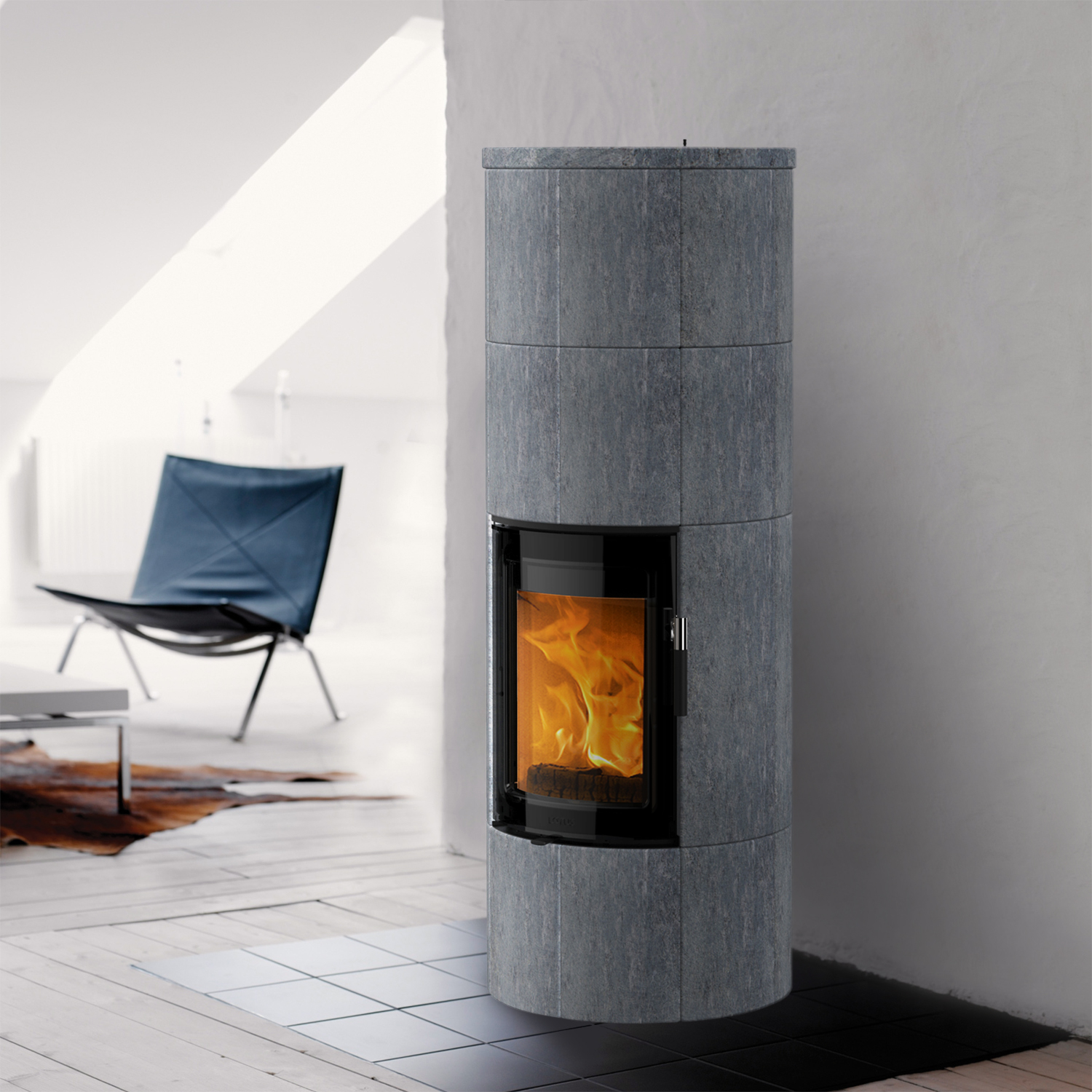 Poêle à bois Lotus Maestro 2 en pierre ollaire, porte Magic, sortie de fumée à l'arrière
