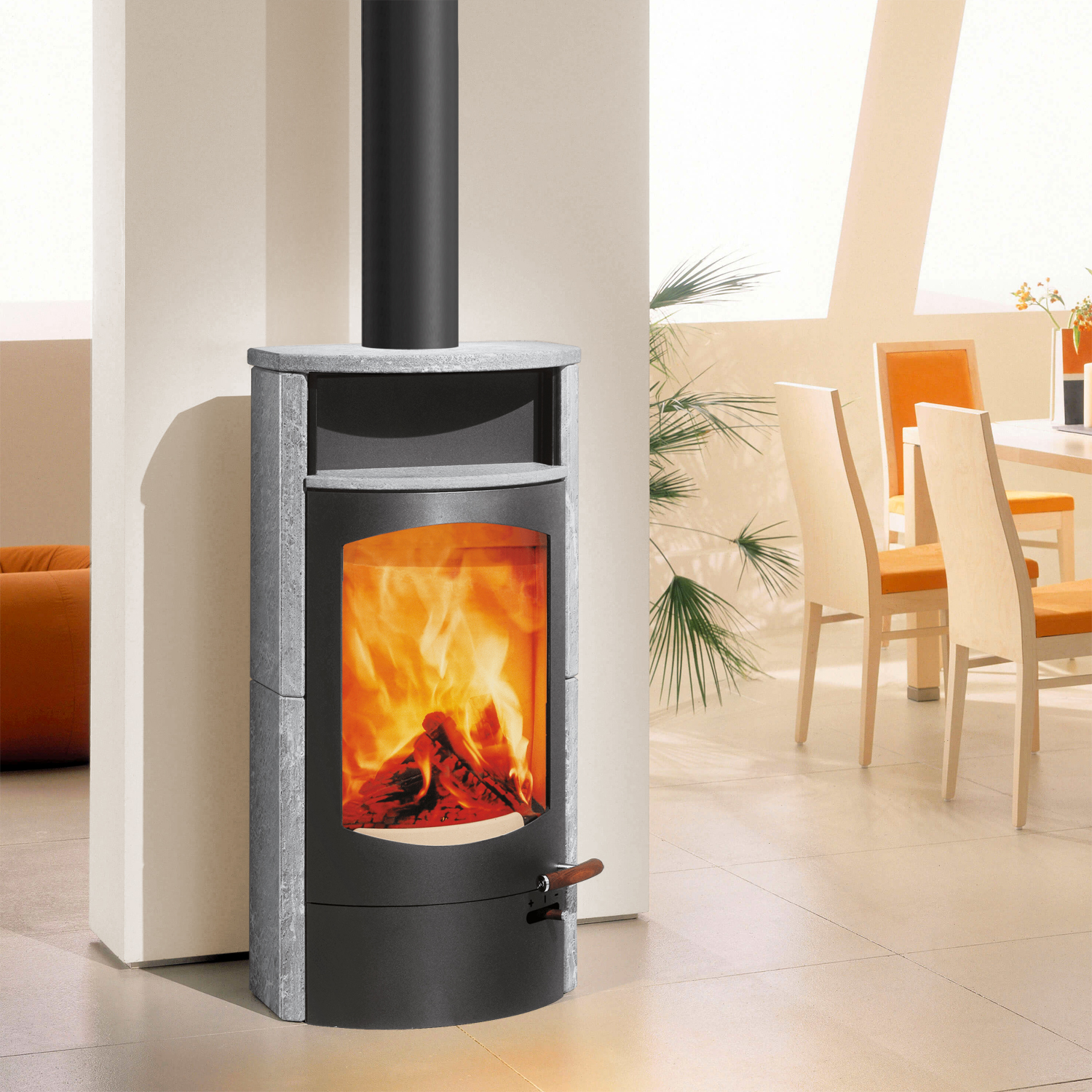 Austroflamm Koko 2.0 Poêle à bois en stéatite, compartiment de maintien au chaud en stéatite, plaque supérieure en stéatite, RRA en haut