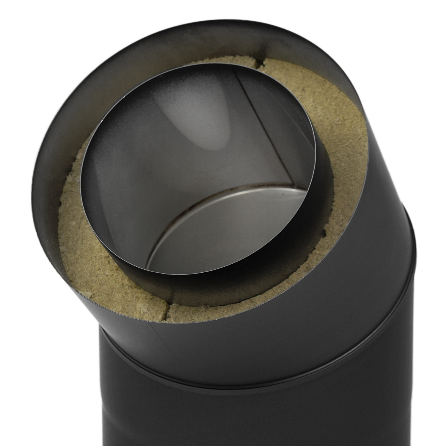 Coude de conduit de fumée Raik / Tuyau de poêle Coltherm double paroi avec isolation, diamètre 150 mm, 45°, Noir Coude de conduit de fumée Raik / Tuyau de poêle Coltherm double paroi avec isolation, diamètre 150 mm, 45°, Noir