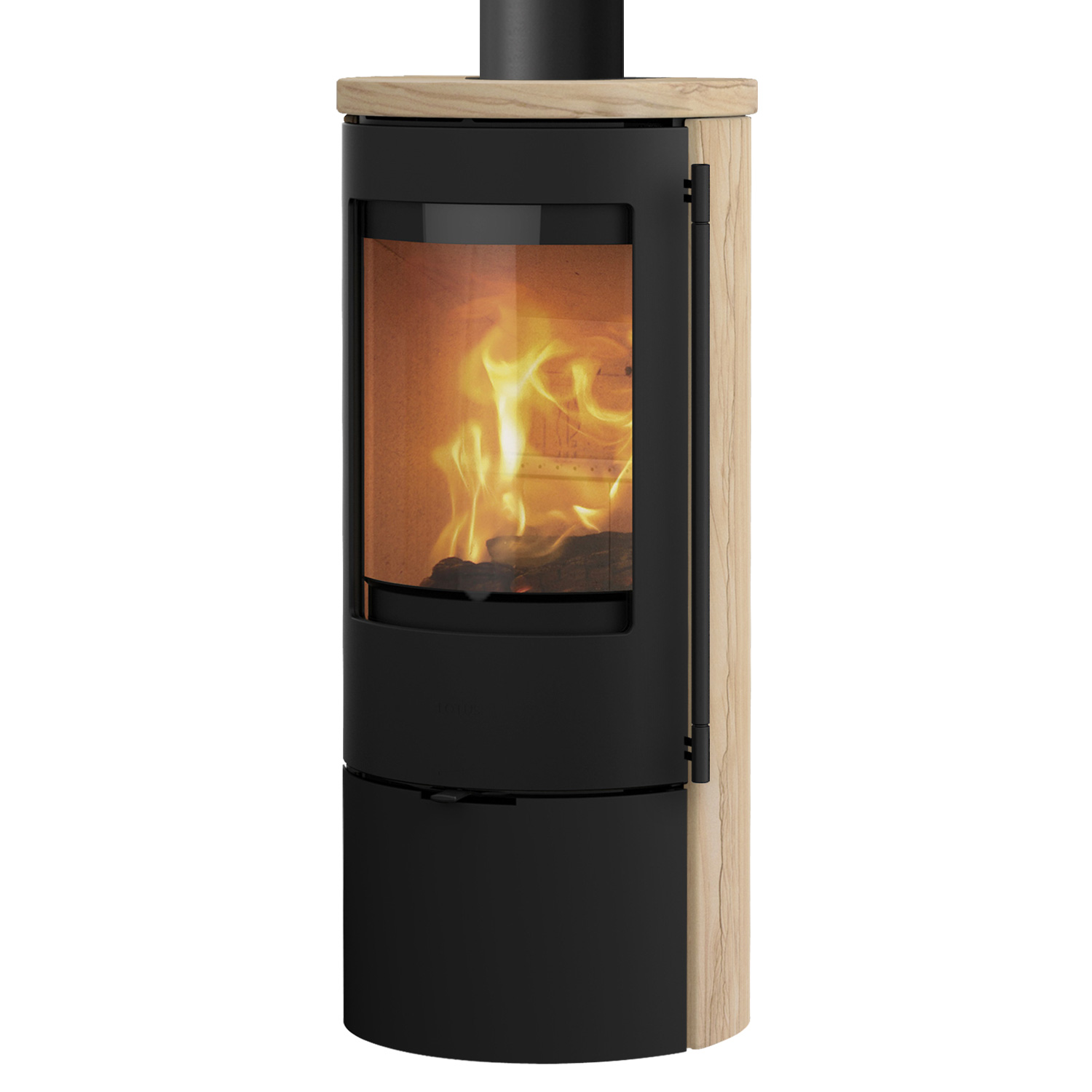 Lotus Prestige Basic S Poêle à bois en pierre de sable, corps noir, DIBt, raccordement de conduit de fumée en haut