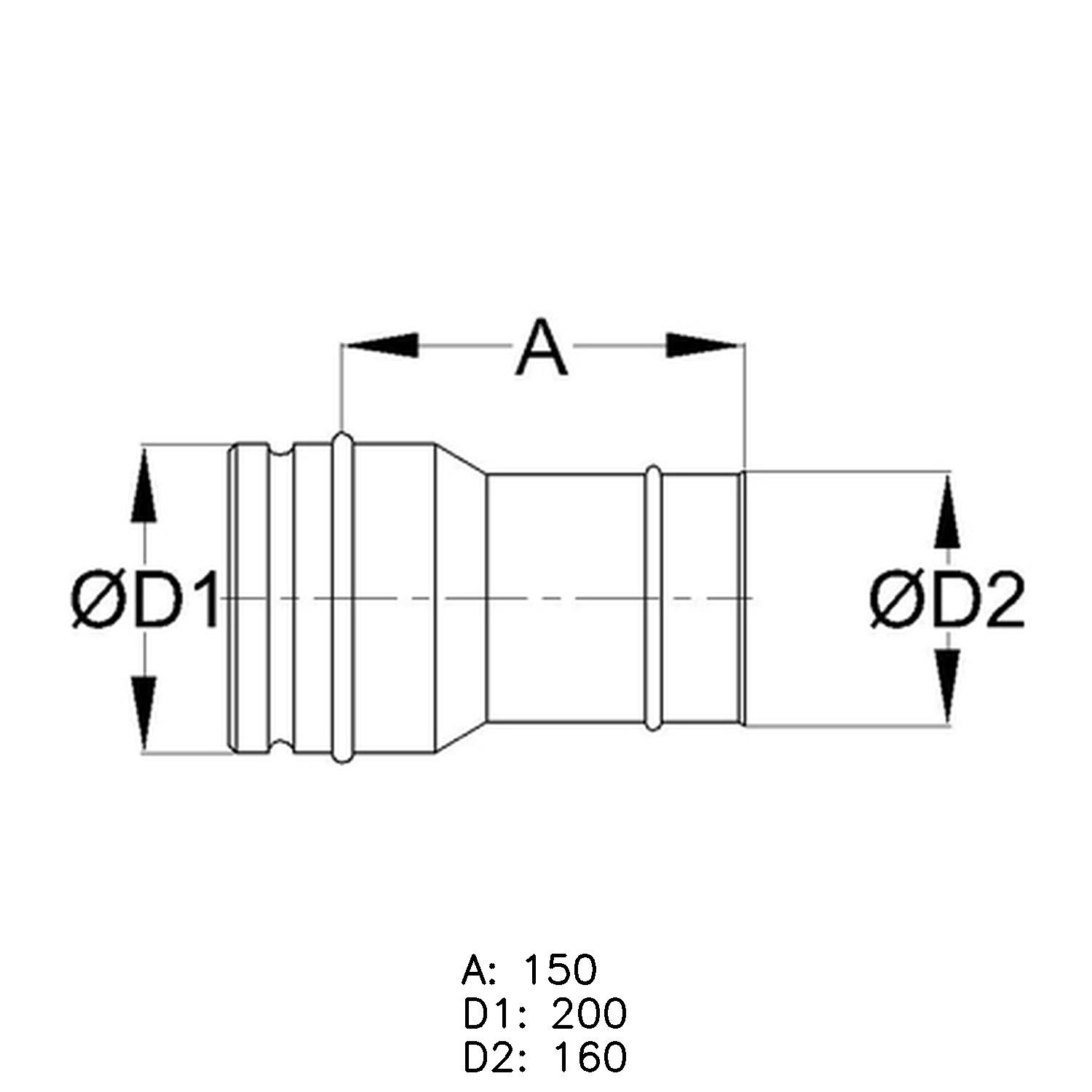 Schiedel réduction PPL simple paroi 200mm - 160mm mat