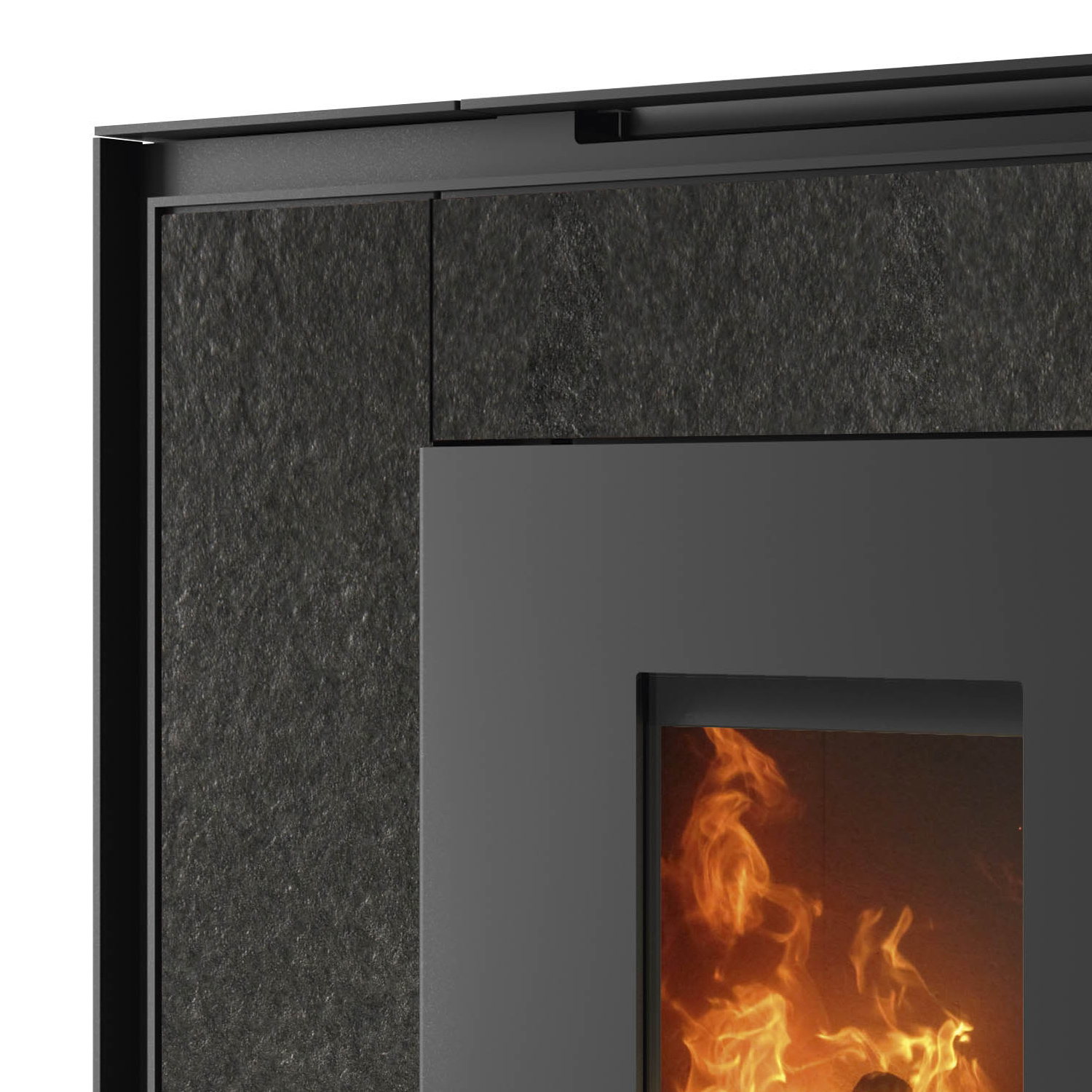 Oranier Boreas II poêle à granulés acier noir / pierre frittée ardoise, tuyau de fumée arrière