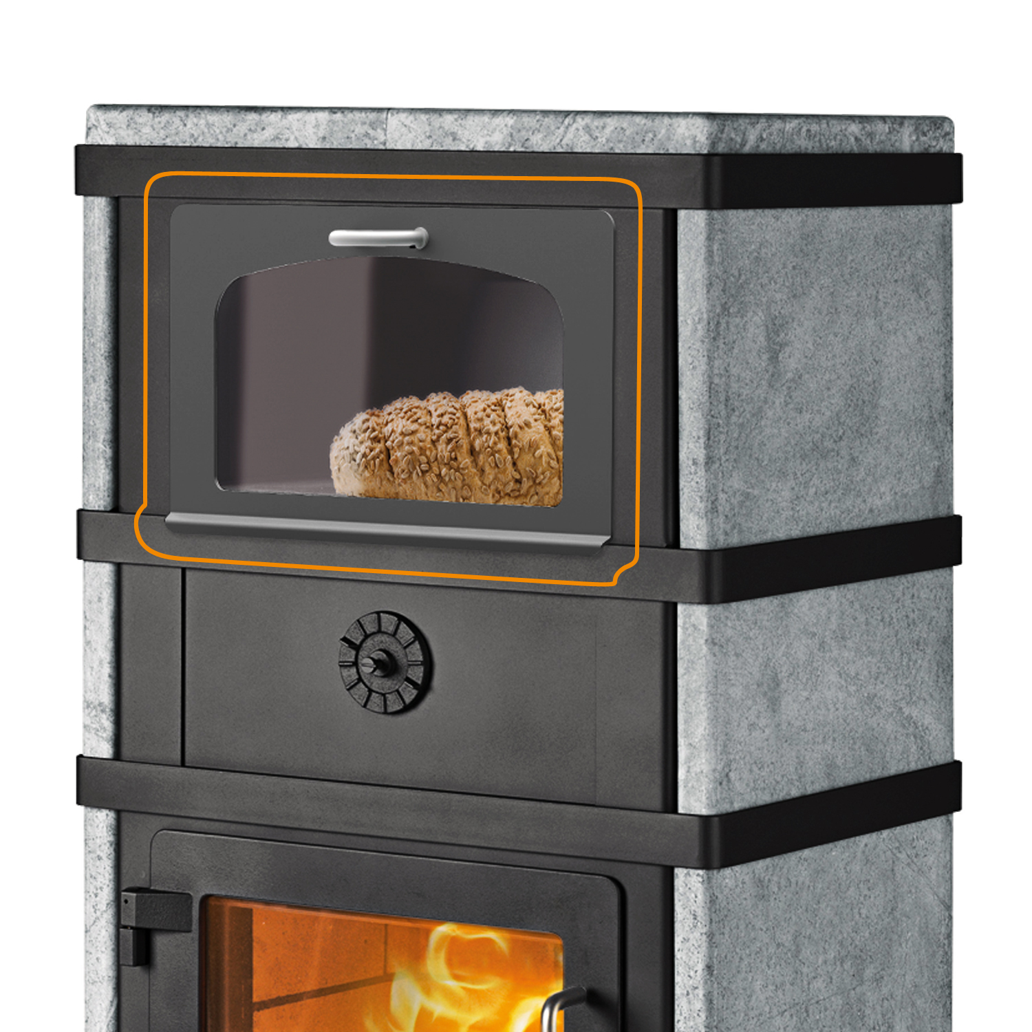 Porte de compartiment de maintien au chaud noire Lotus pour le poêle à bois 2080 avec compartiment de maintien au chaud