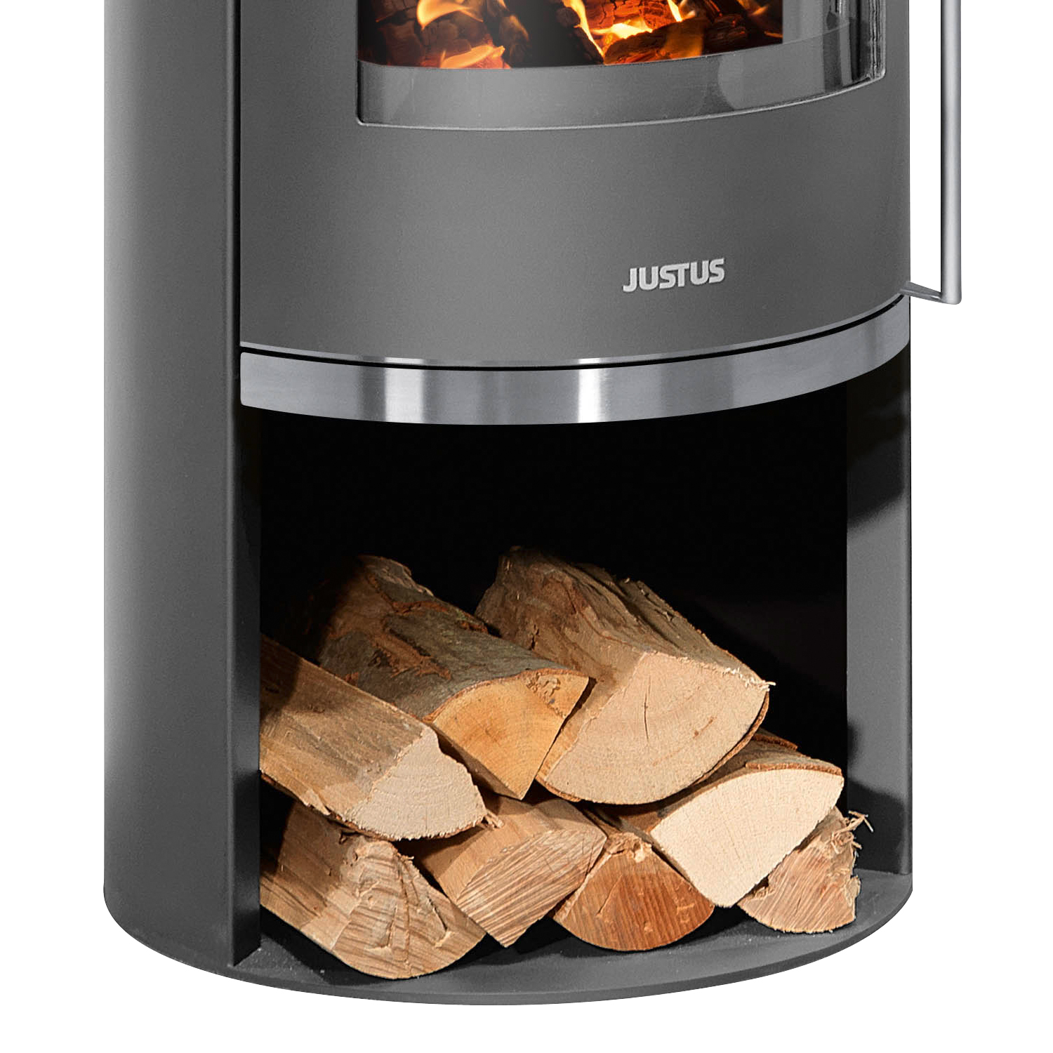 Justus Faro 2.0 Poêle à bois en acier gris fonte avec plaque de recouvrement en stéatite.