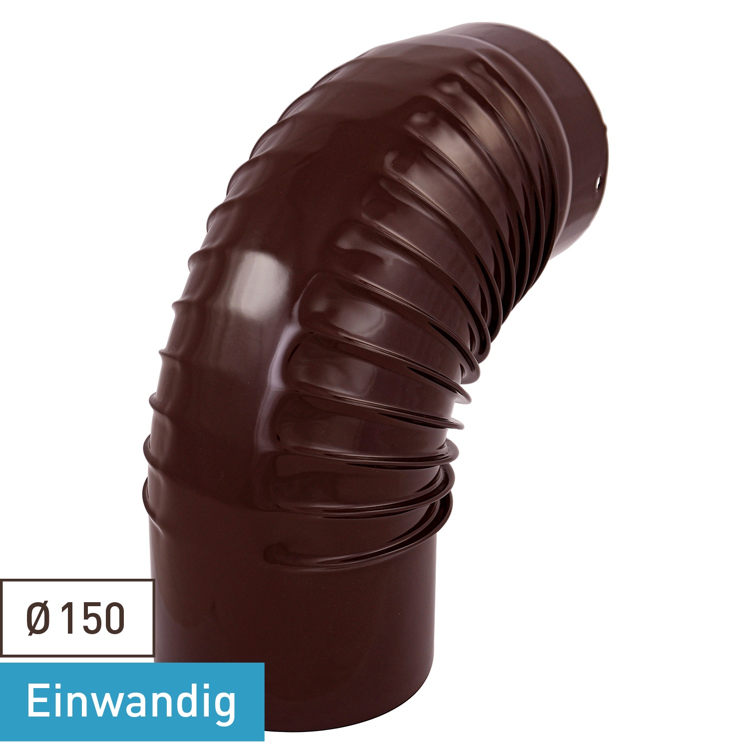 Coude de tuyau de poêle émaillé 150 mm - Coude à 90° nervuré marron