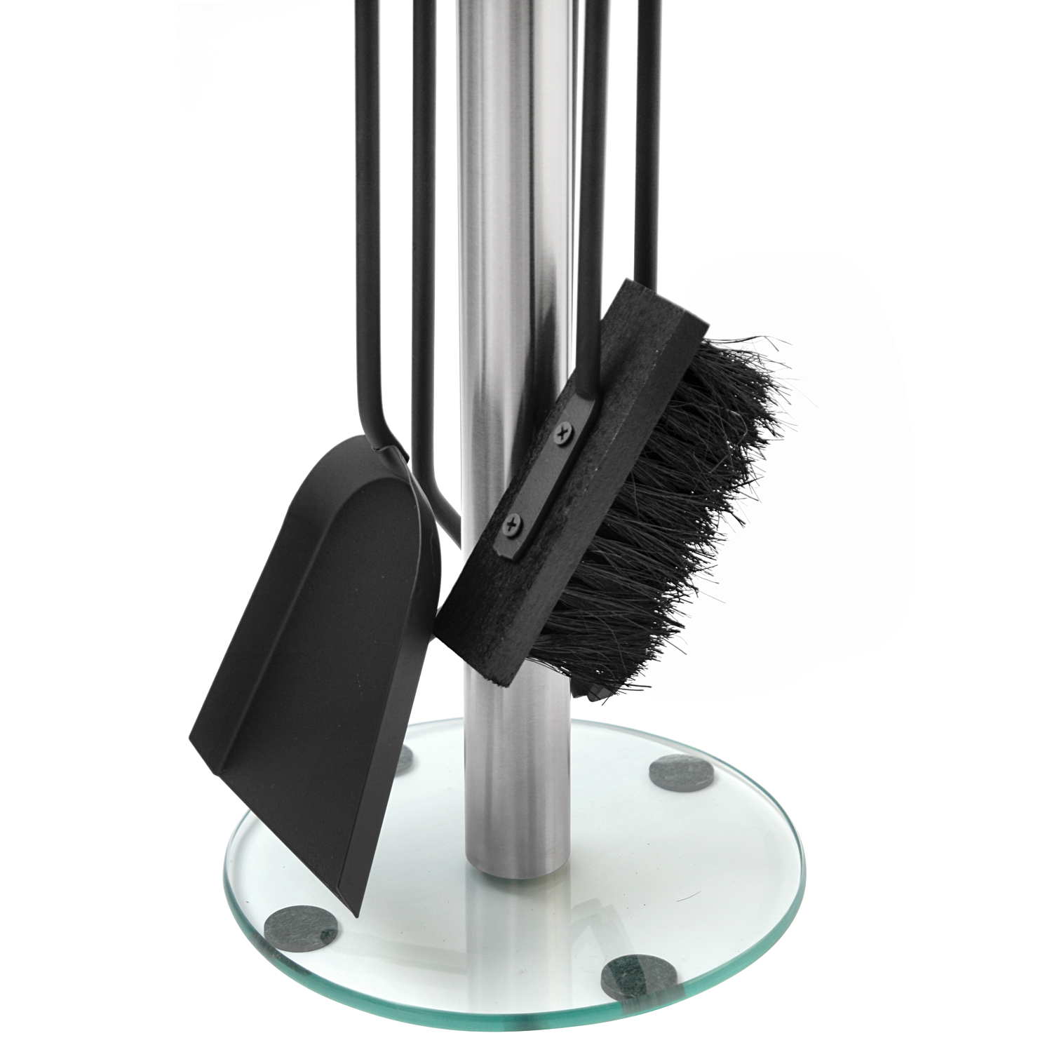 Ensemble d'outils de cheminée Cajus, 4 pièces, en acier inoxydable avec socle en verre, 66 cm