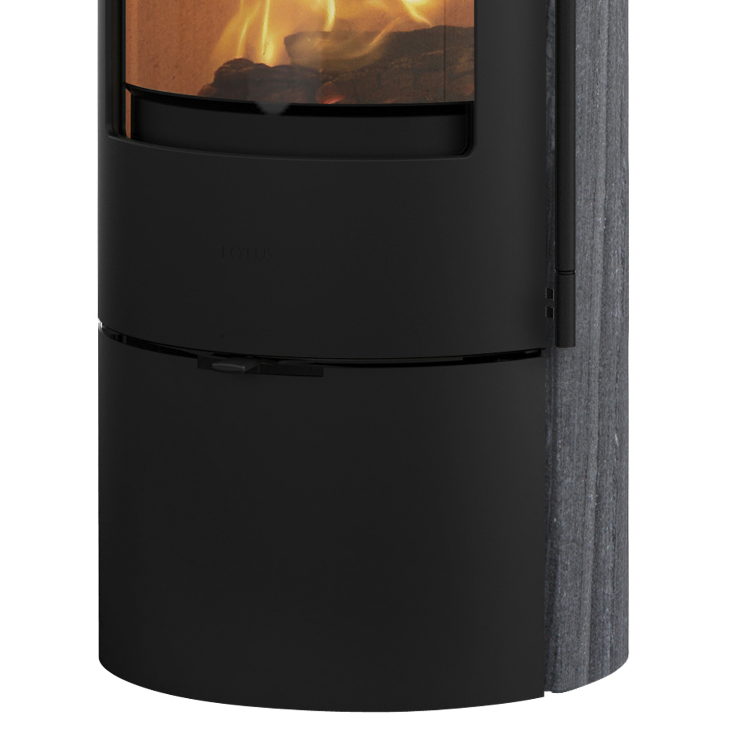 Lotus Prestige Basic S Poêle à bois Noir/ Indian Night, RR arrière ou RR dessus/ variantes de poignée optionnelles DIBT