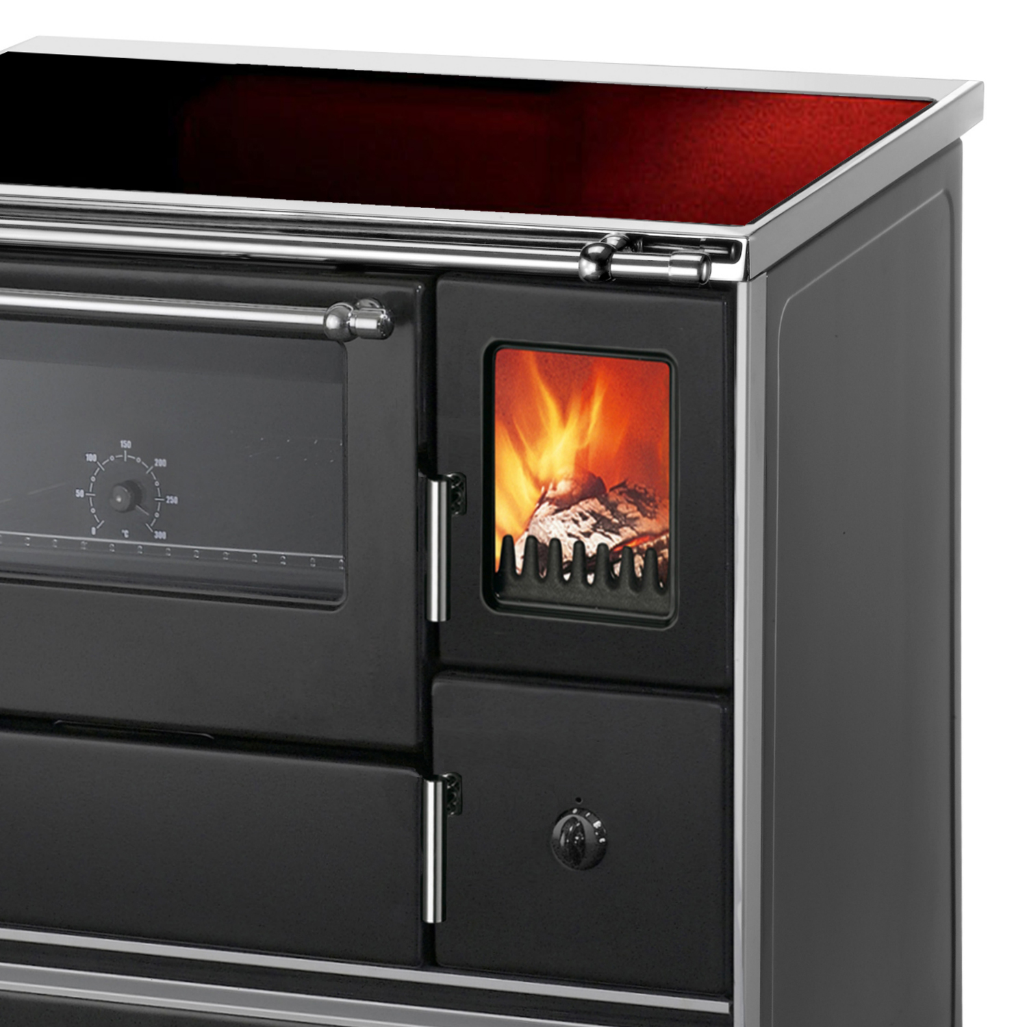 Wamsler K 176 F/A 90 Cuisinière à bois Noir, Plaque vitrocéramique, Four à gauche