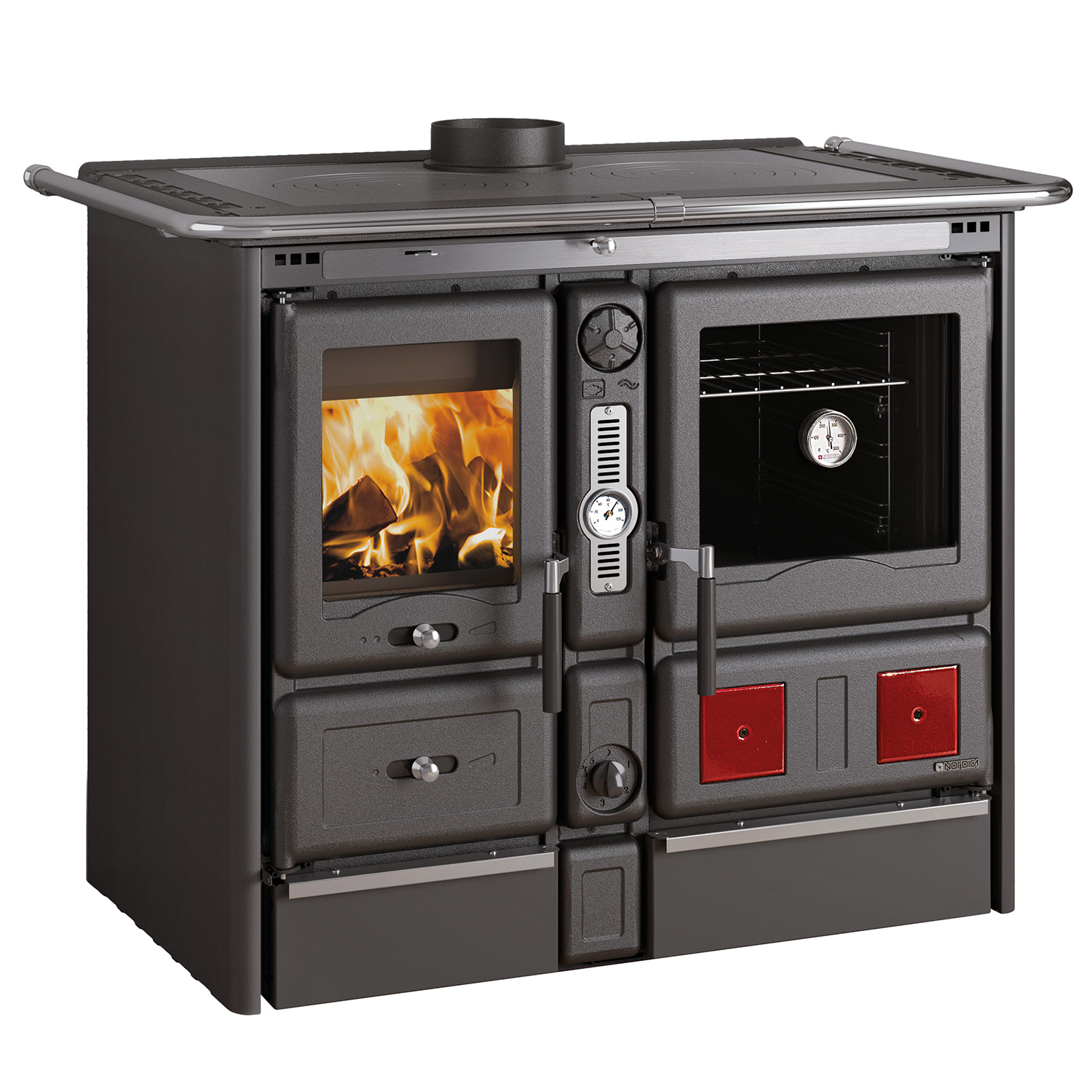 La Nordica Termorosa XXL DSA cuisinière à bois bouilleur noire ensemble complet avec accumulateur combiné THKE/F 825