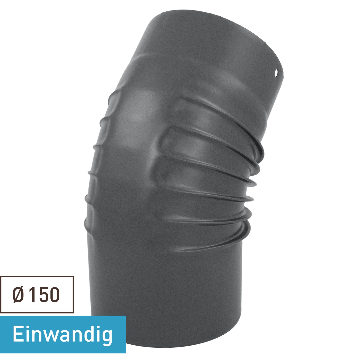 Coude de conduit de fumée / Coude de tuyau de poêle émaillé 150 mm - Coude à 45° nervuré gris