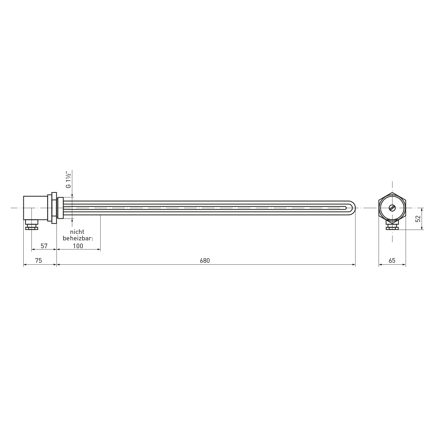 Résistance de chauffage à visser / Cartouche chauffante ESH 9.00 - 9 kW - 680 mm incl. thermostat