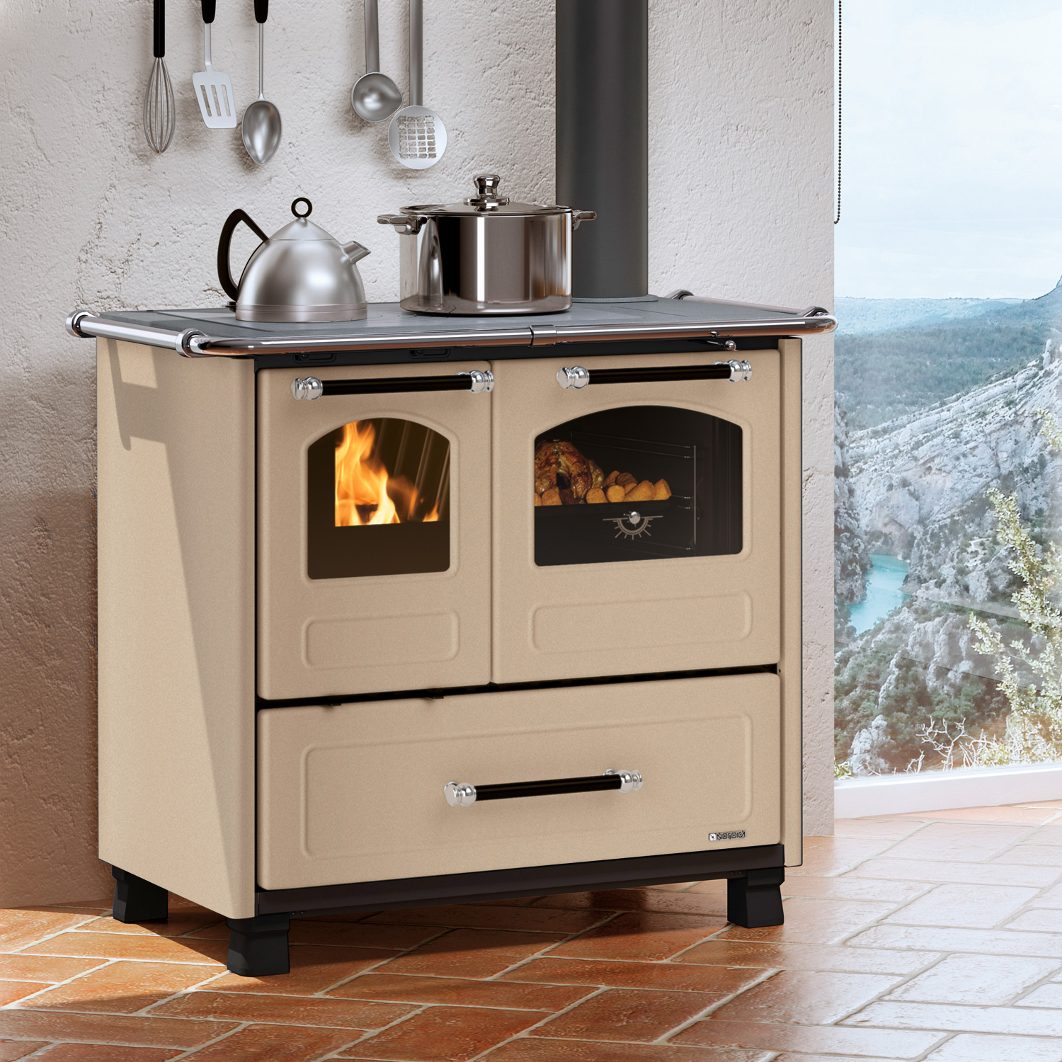 La Nordica Family 16 4,5 cuisinière à bois acier caramello