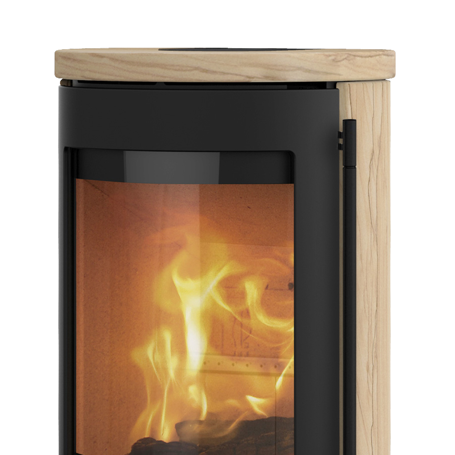 Lotus Prestige Basic S Poêle à bois en pierre de sable, corps noir, DIBt, raccordement du conduit de fumée à l'arrière.