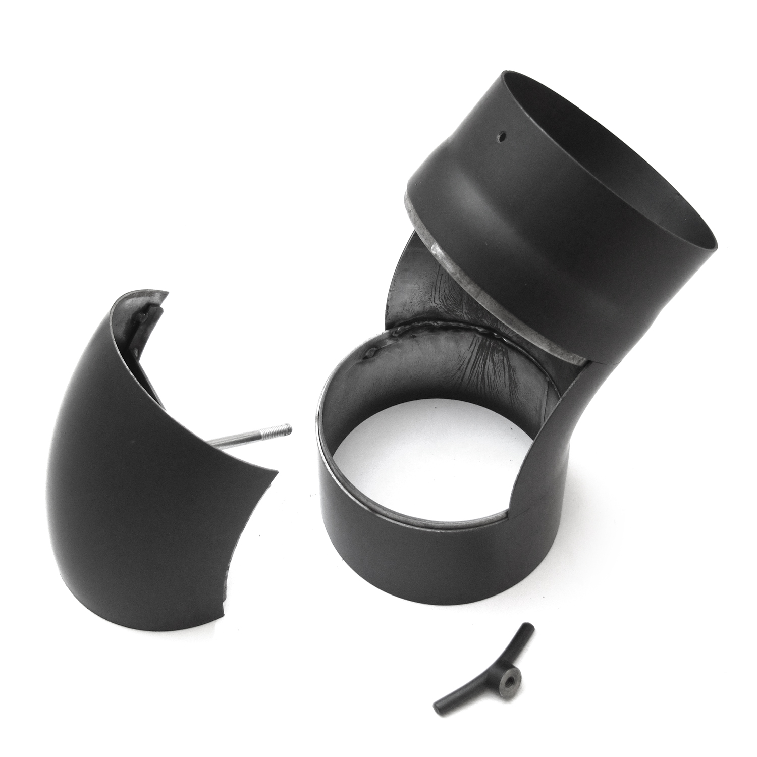 Raik Basic coude de tuyau de fumée 150mm noir 45° étiré avec porte pour tuyau de fumée / conduit de fumée