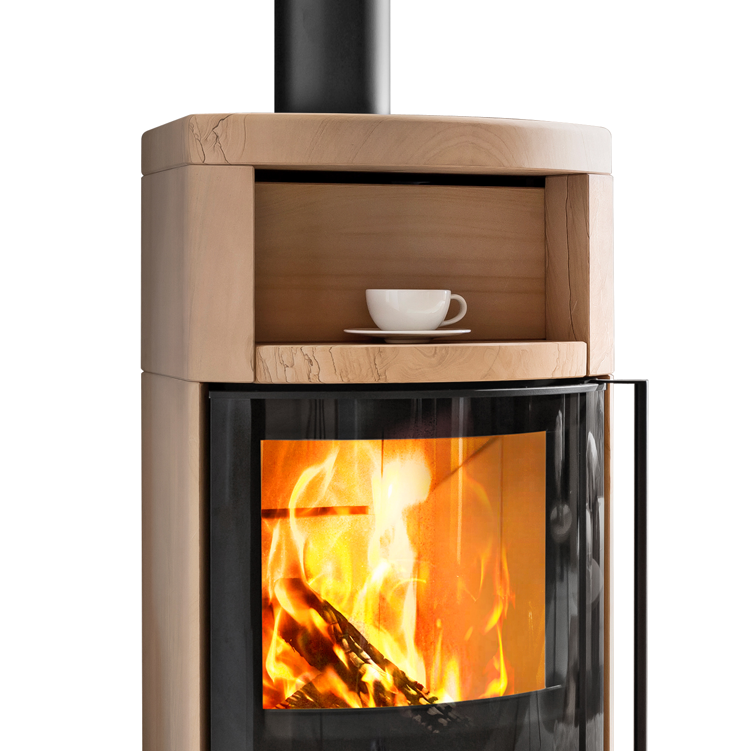 Spartherm Moro RLU Poêle à bois en pierre de sable Sahara + 1 m³ de bois de chauffage gratuit