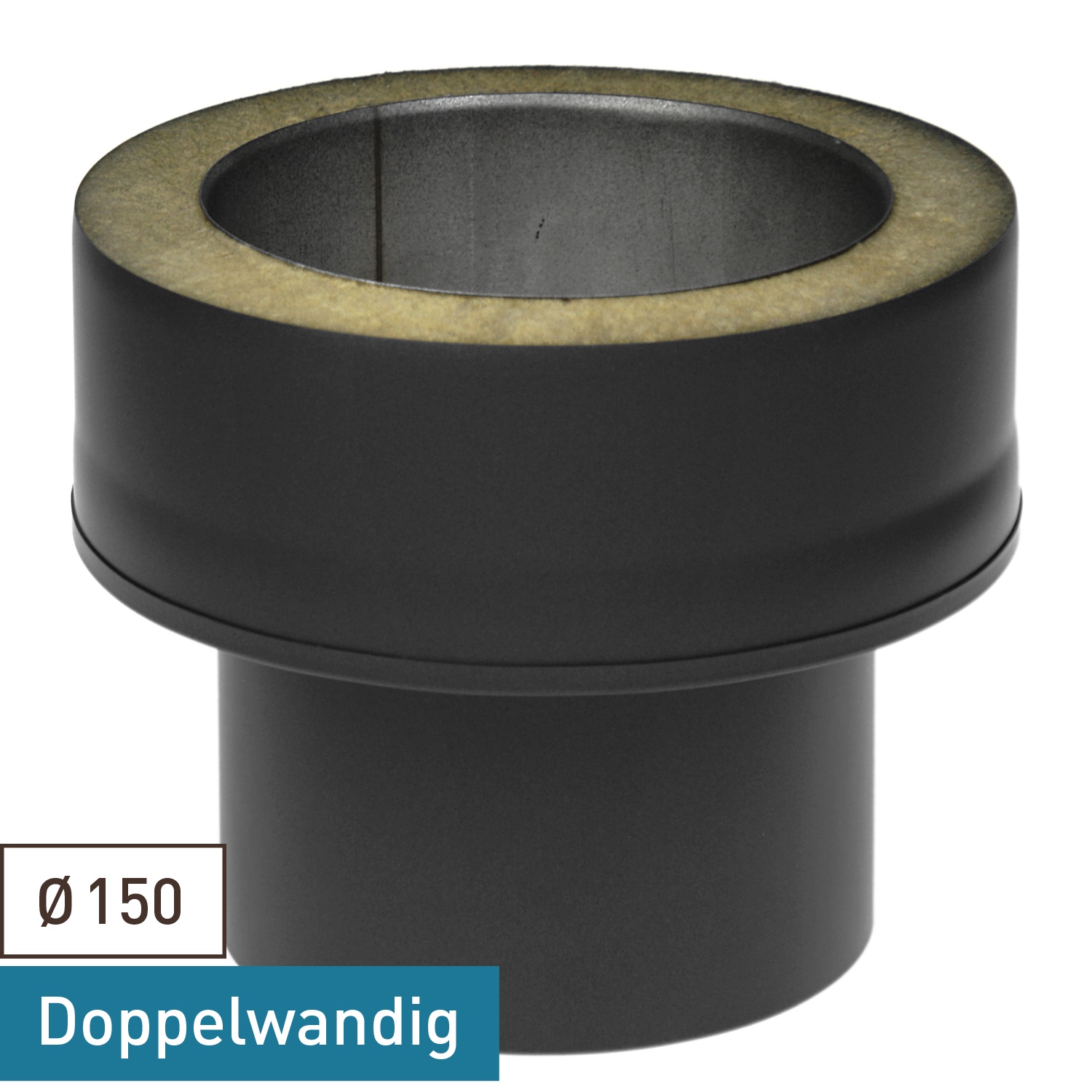 Raik Coltherm Adaptateur double paroi 150mm transition de EW à DW noir pour tuyau de fumée / conduit de fumée