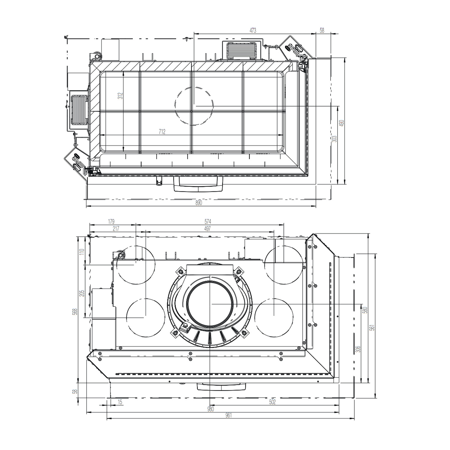 Austroflamm 89x49x45 S 2.0 Insert de cheminée angle droit