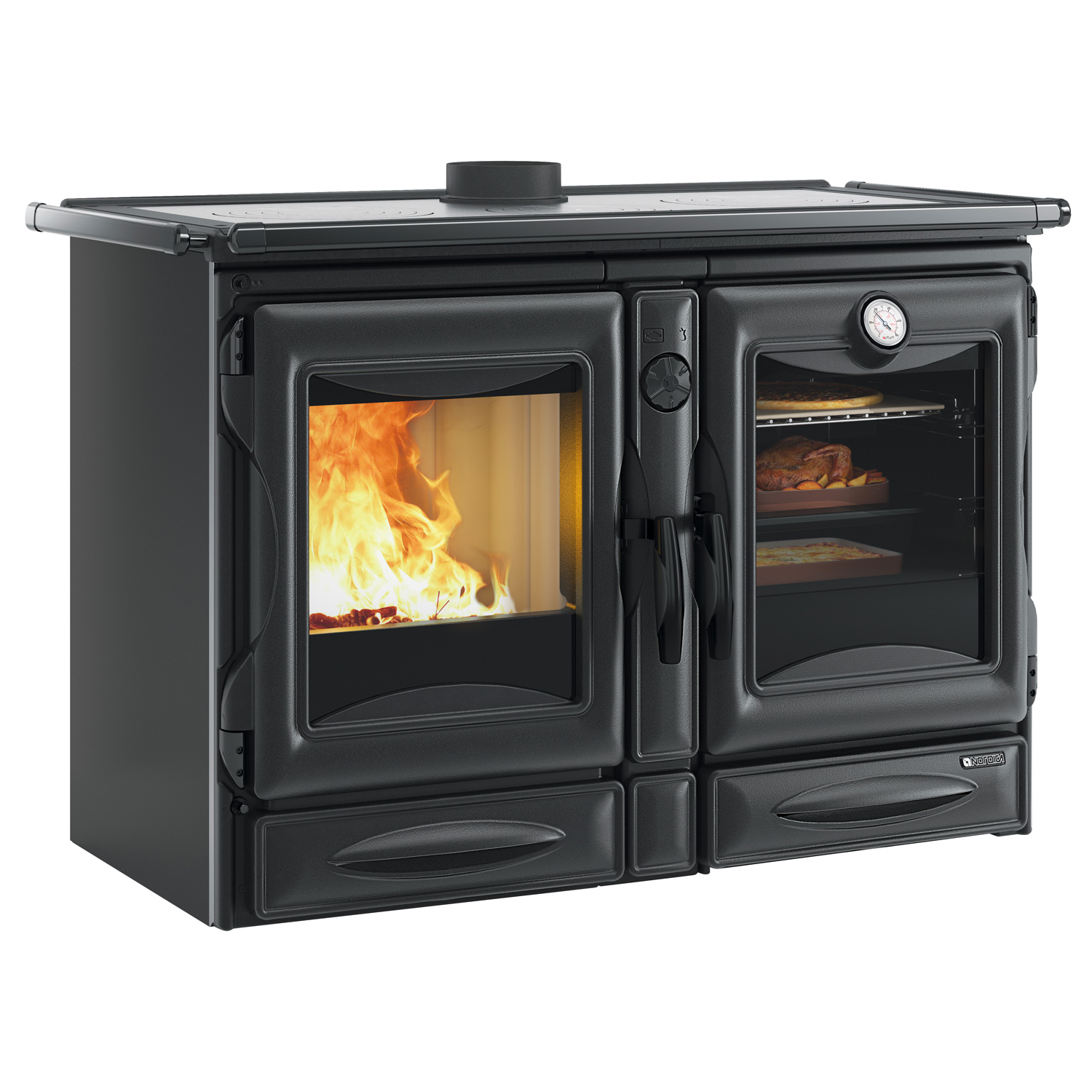 La cuisinière à bois La Nordica Prestige Line Alaska noire vitrée