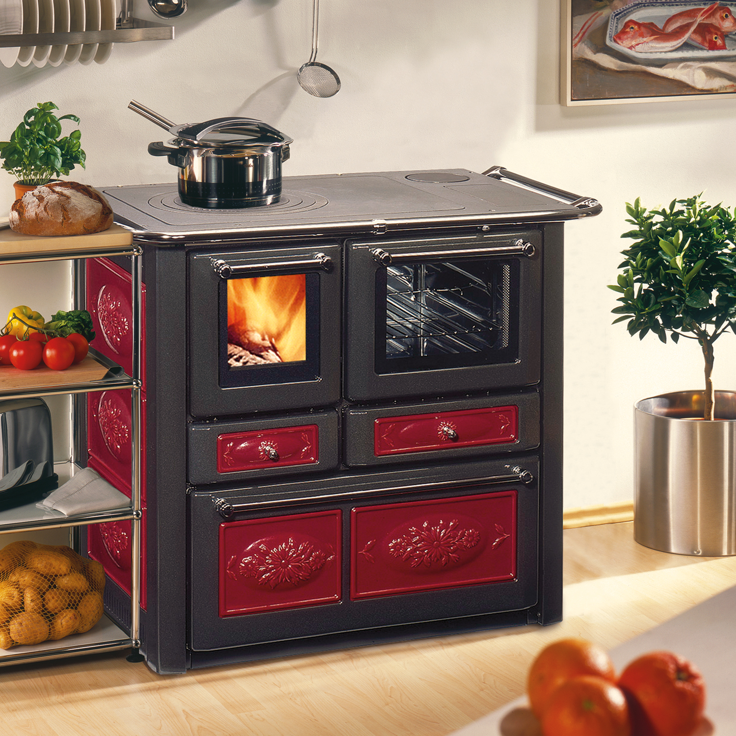 Westminster K 85 F II cuisinière à bois céramique rouge, droite