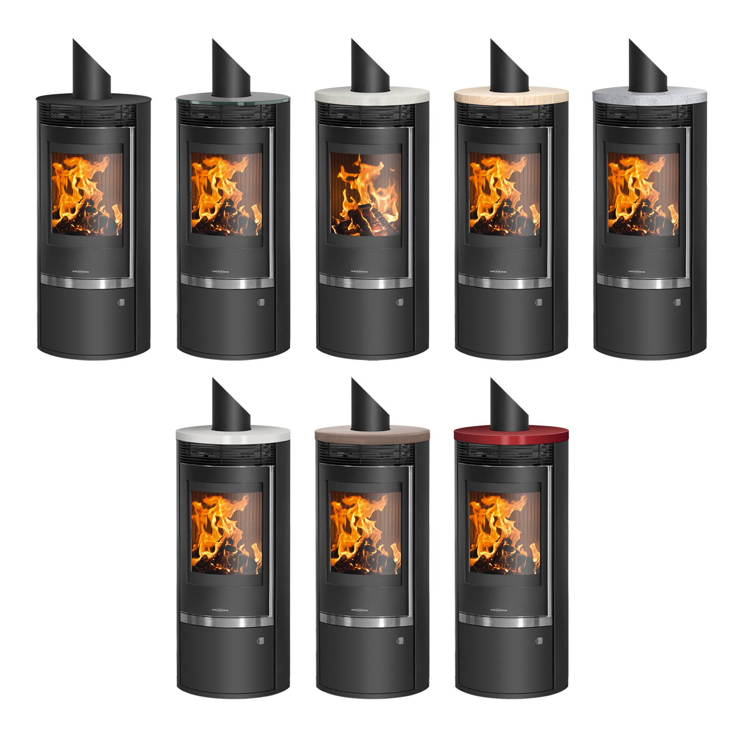 Poêle à bois Oranier Rota Top 2.0 en acier noir avec plaque de recouvrement en grès. Poêle à bois Oranier Rota Top 2.0 en acier noir avec plaque de recouvrement en grès.