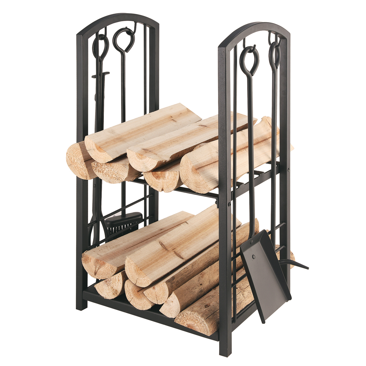 Raik Étagère en bois & Ensemble d'accessoires pour cheminée 4 pièces, noir