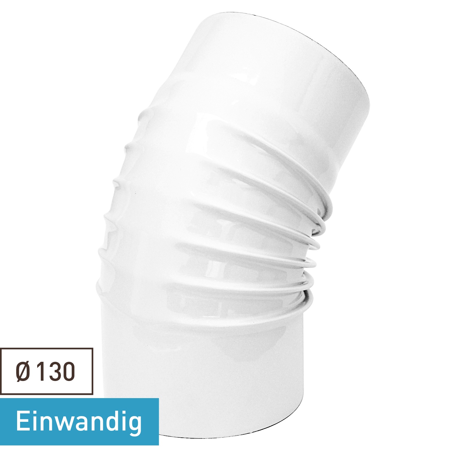 Coude de conduit de fumée / Coude de tuyau de poêle émaillé 130 mm - Coude à 45° nervuré blanc