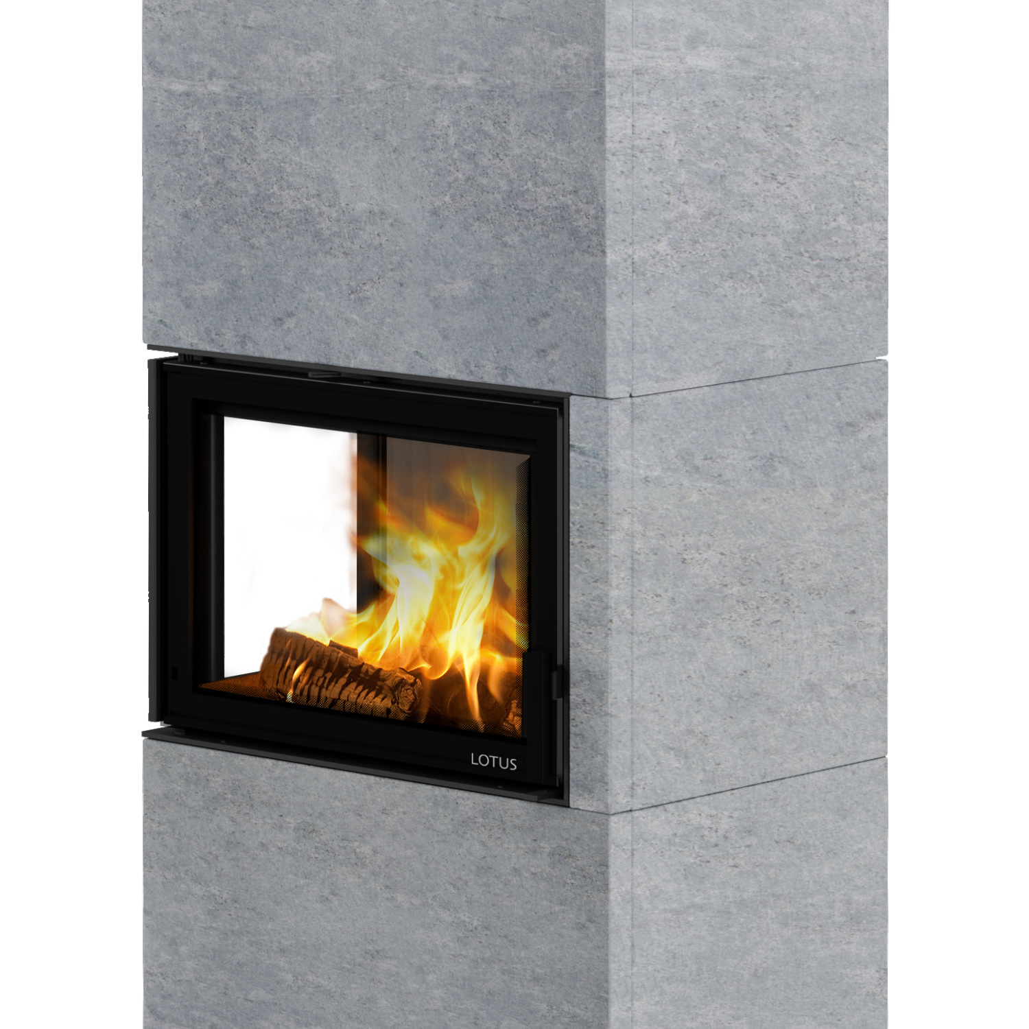 Lotus Visto L Poêle à bois en stéatite, vitre latérale gauche, évacuation des fumées par le haut