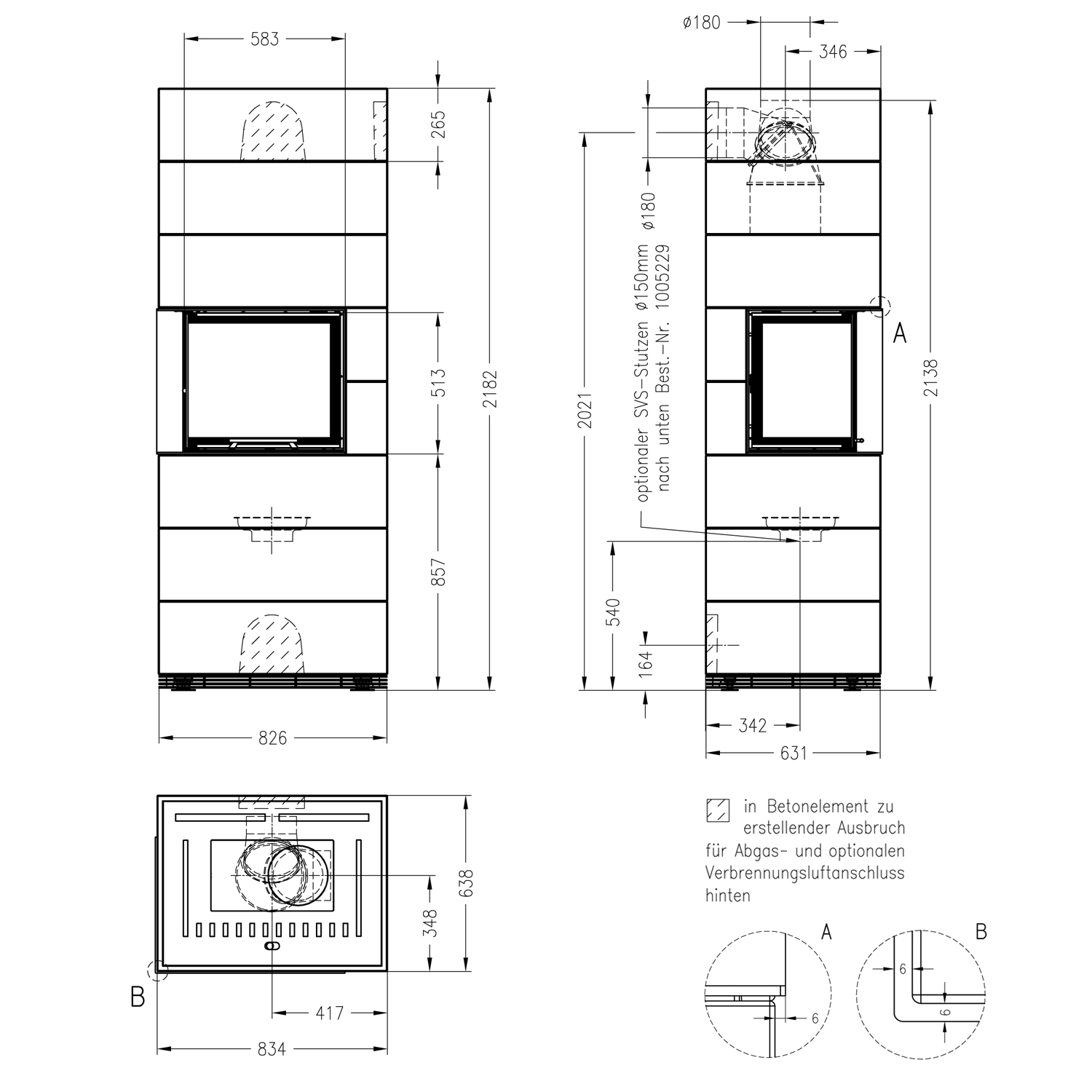 Kit de cheminée Spartherm SIM 1/3 Varia 2L-55h Nature