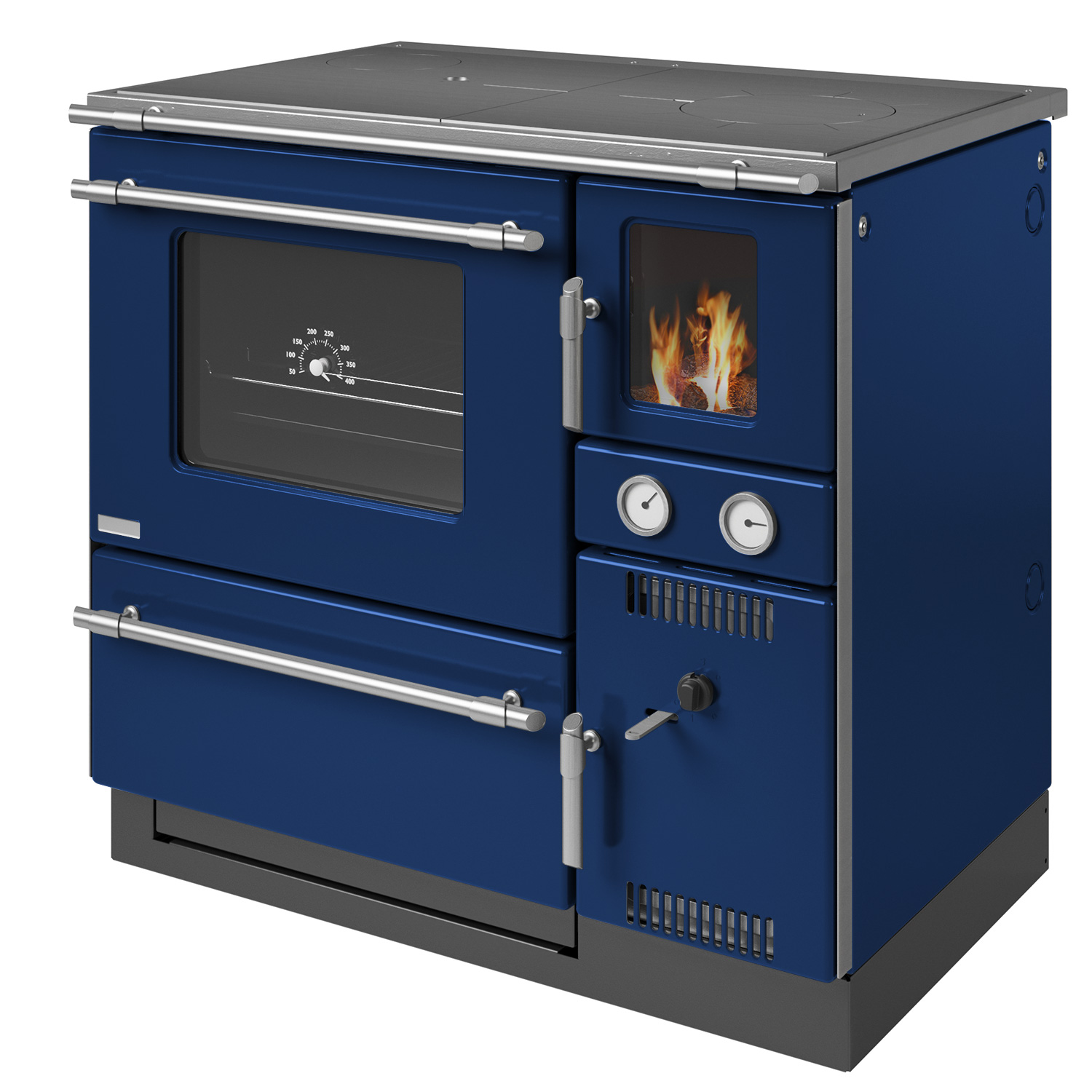 Wamsler K 148 Poêle de cuisine avec échangeur d'eau Bleu/Mat, Tuyau de fumée à gauche