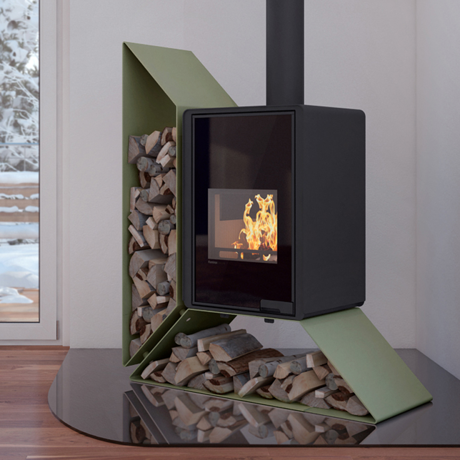 HS Flamingo Deluxe Kampa Poêle à bois Olive Étagère gauche