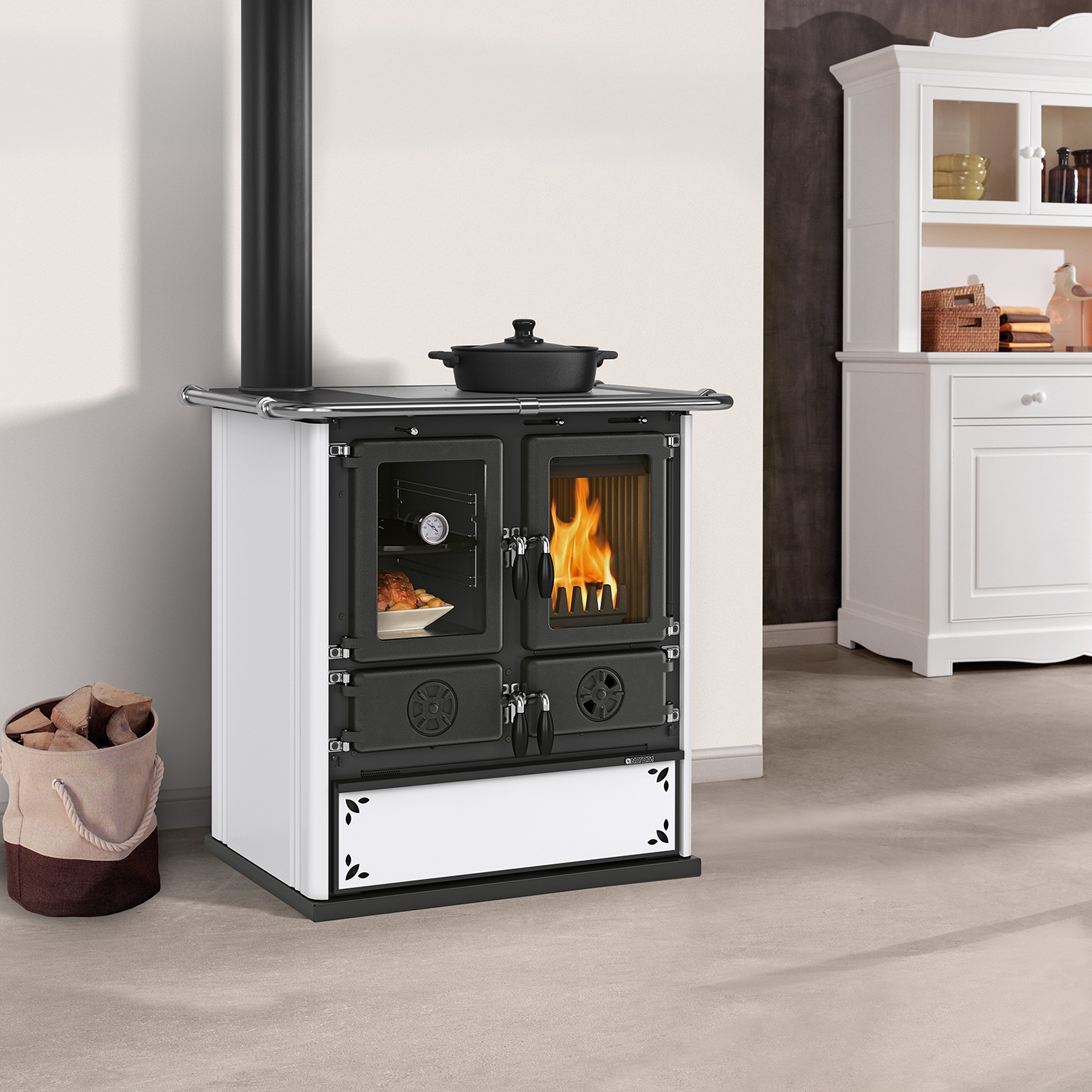 La Nordica Rosetta SX.16 Steel cuisinière à bois acier blanc moucheté