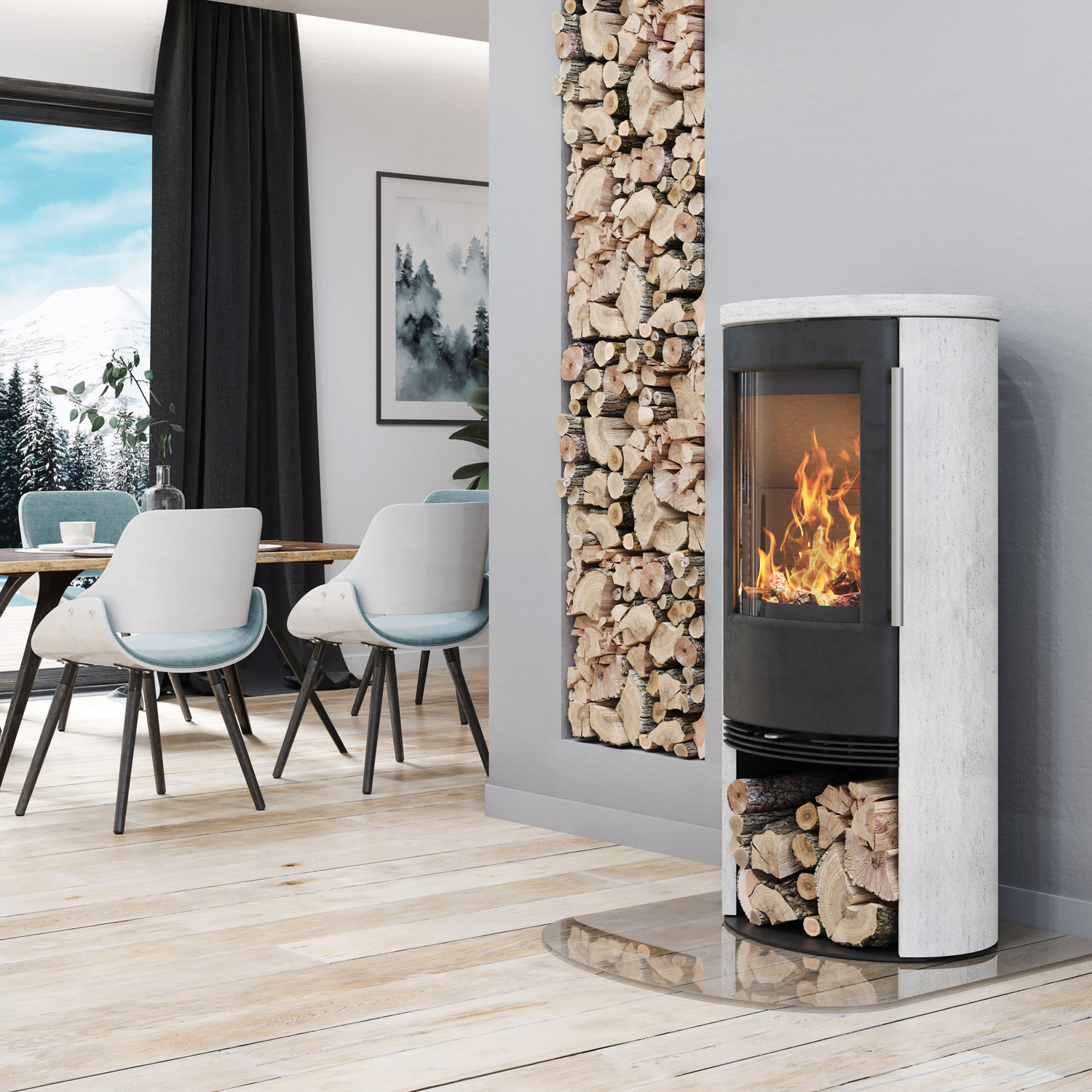 TermaTech TT21RS-WH Poêle à bois Acier Noir / Pierre de Sable Porto White