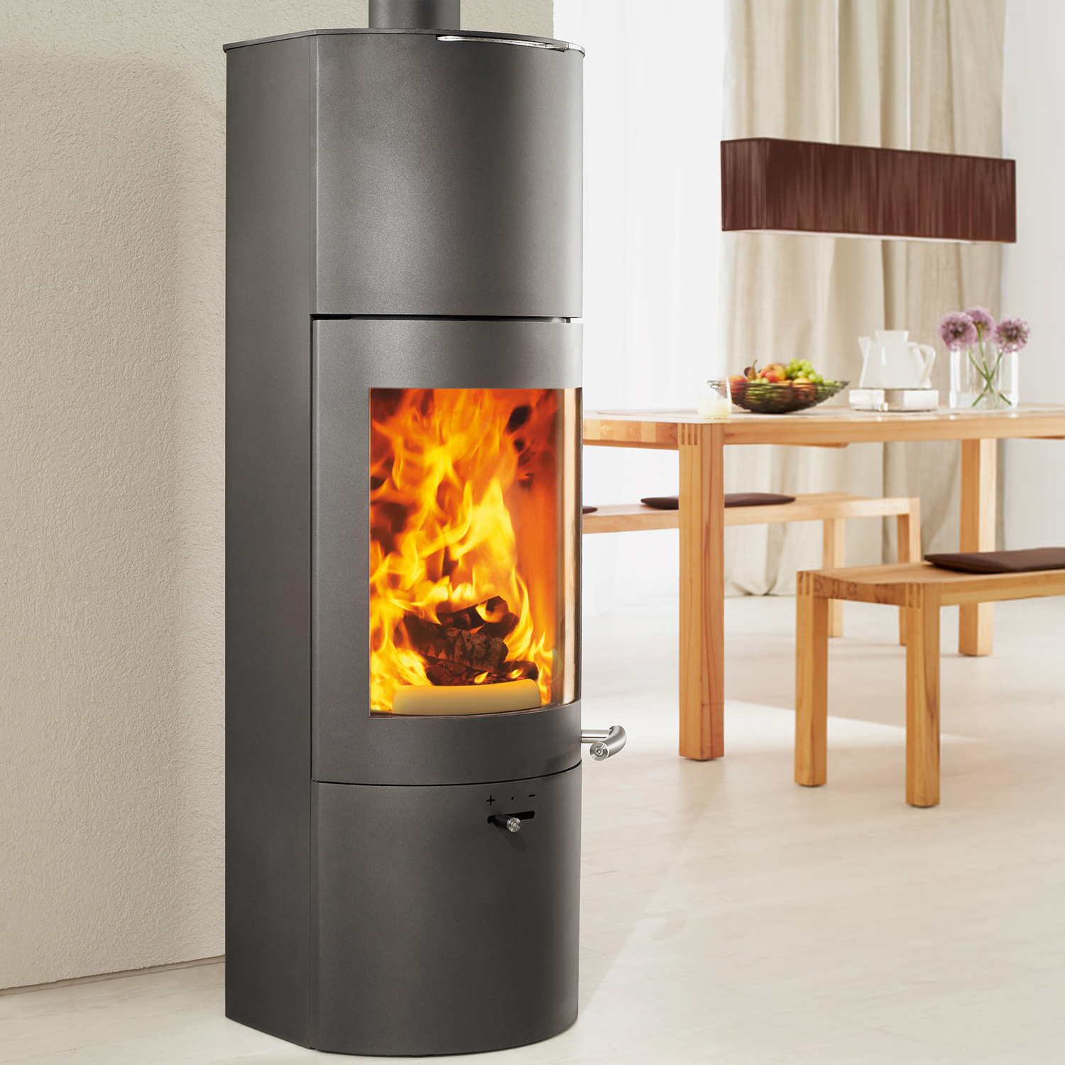 Austroflamm Tower Xtra 2.0 Poêle à bois en acier gris fonte, sortie de fumée par le haut ou à l'arrière