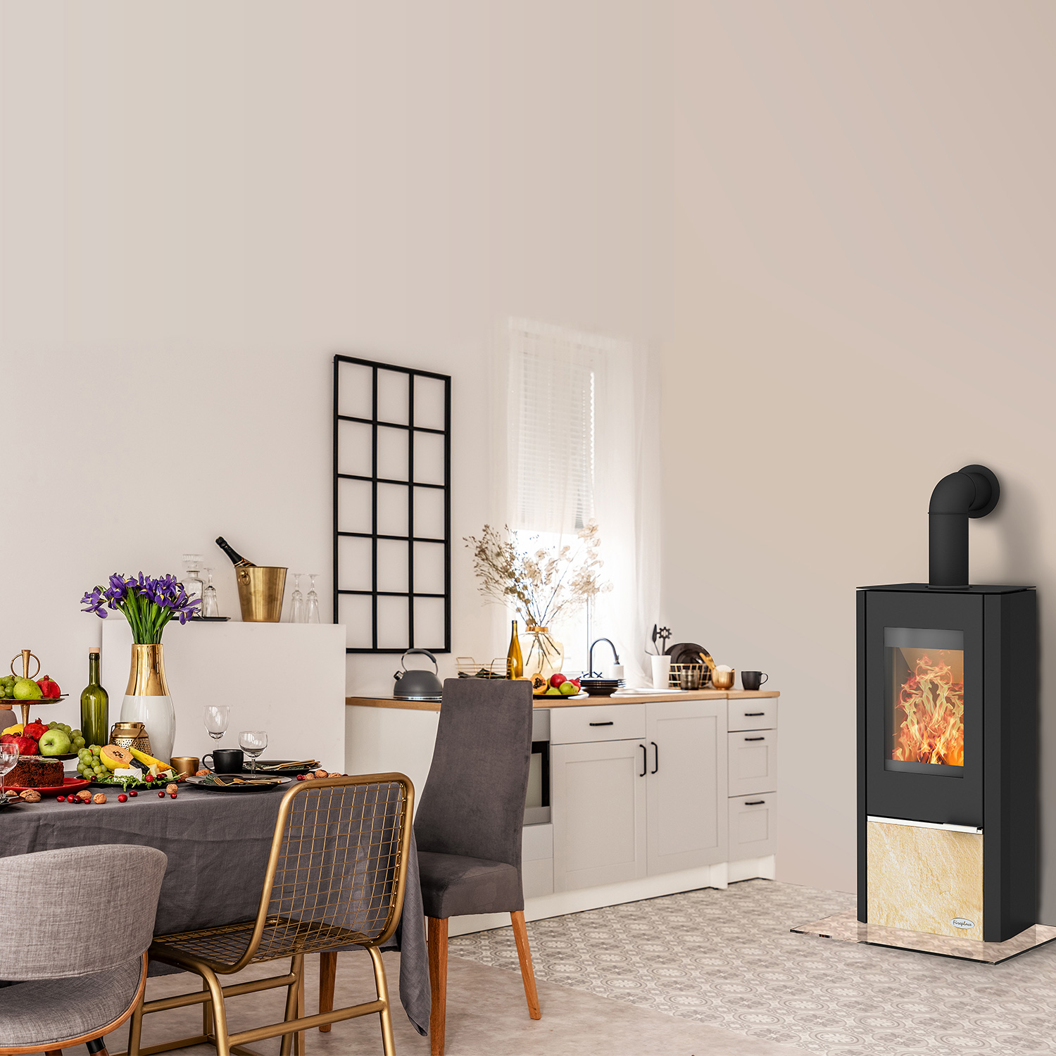 Cheminée Kingstone poêle à bois en acier avec insert en grès