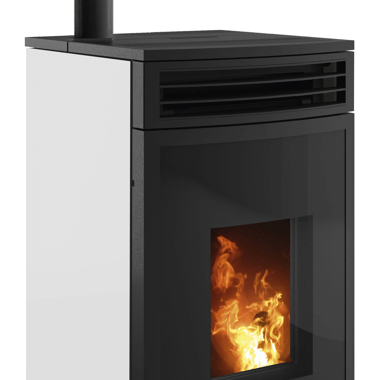 Oranier poêle à bois Neta blanc soie raccordement dessus