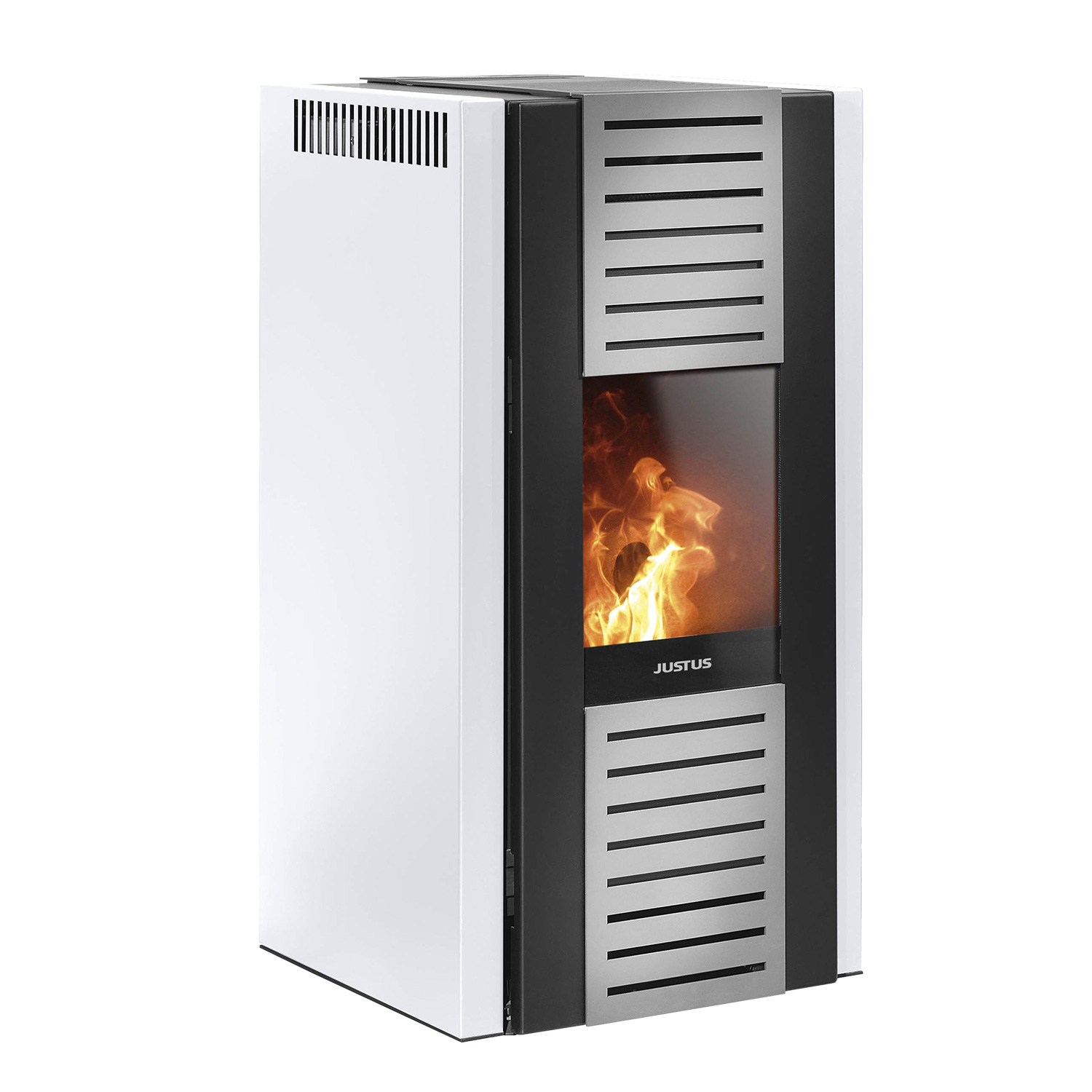 Justus Sirkos Aqua 2.0 Poêle à granulés hydraulique en acier blanc soie + 450 kg de granulés offerts