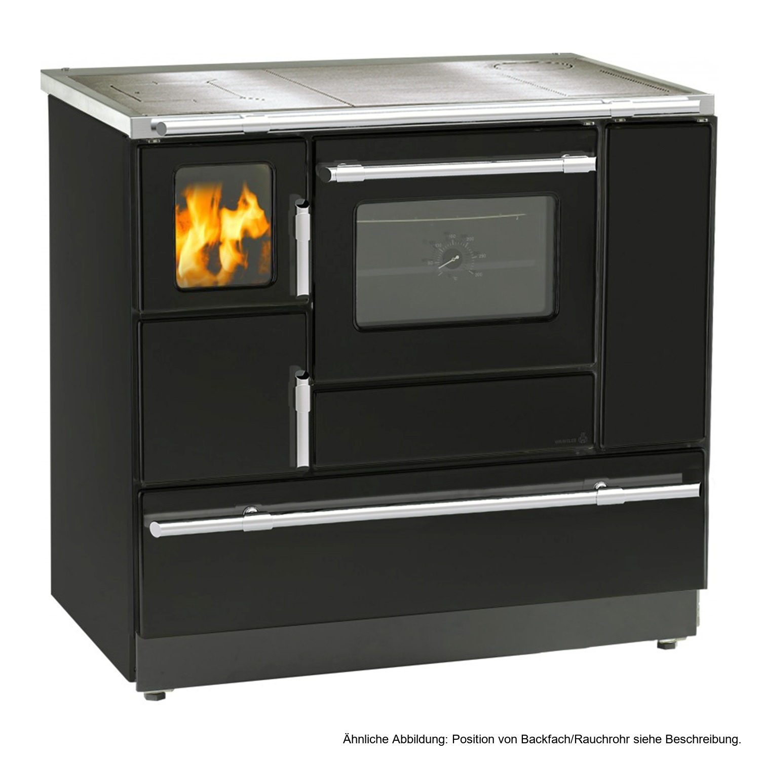 Wamsler K 138 F Cuisinière à bois à gauche noir avec plaque en acier