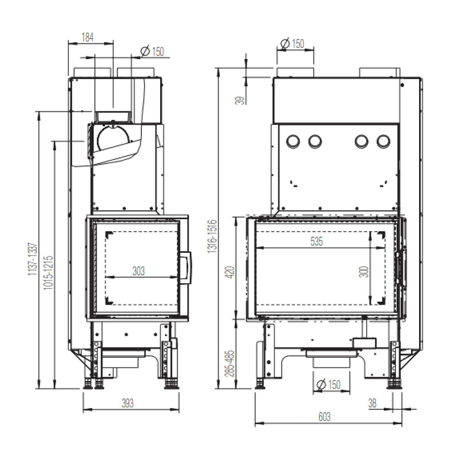 Austroflamm 63x40x42 K 2.0 Insert de cheminée angle gauche
