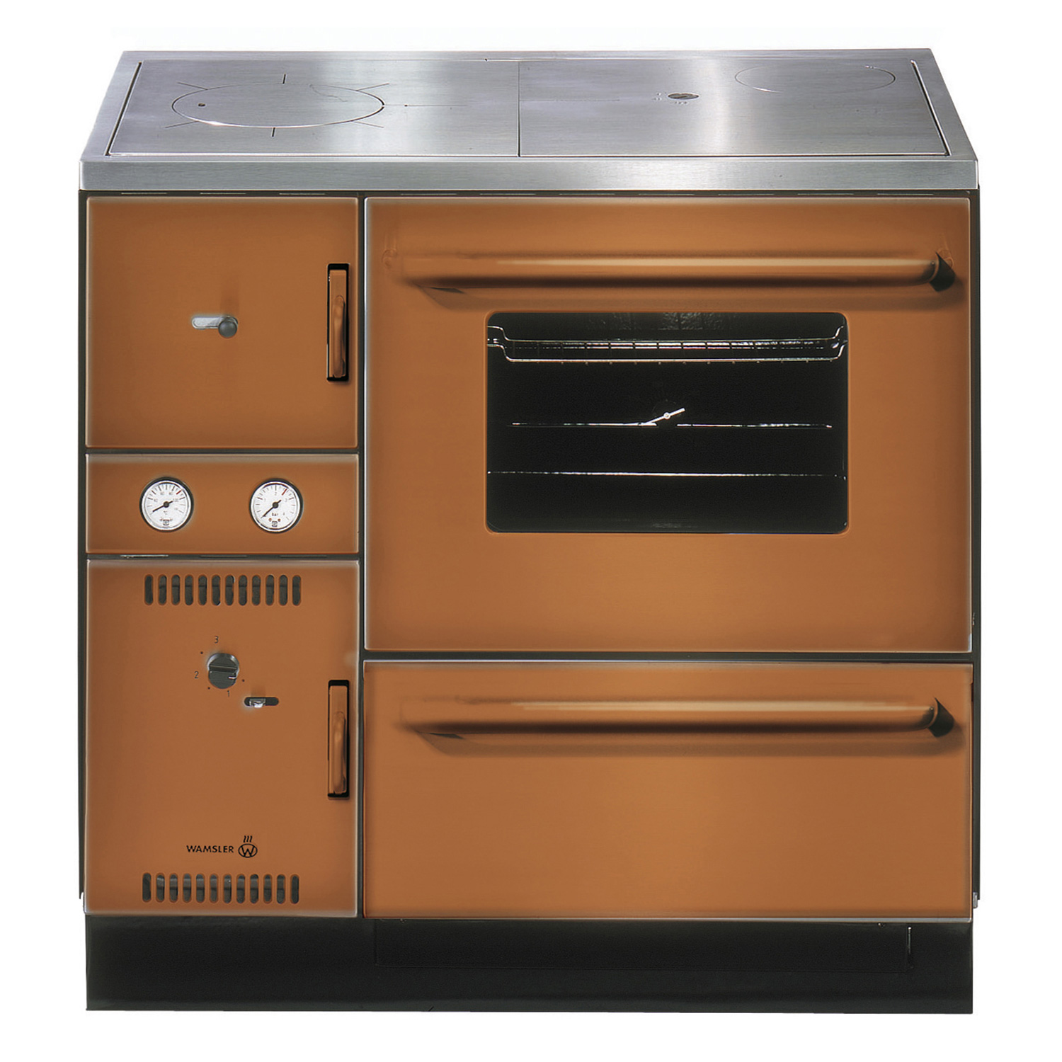 Wamsler K 148 cuisinière à bois avec système hydraulique Maron, conduit de fumée à droite