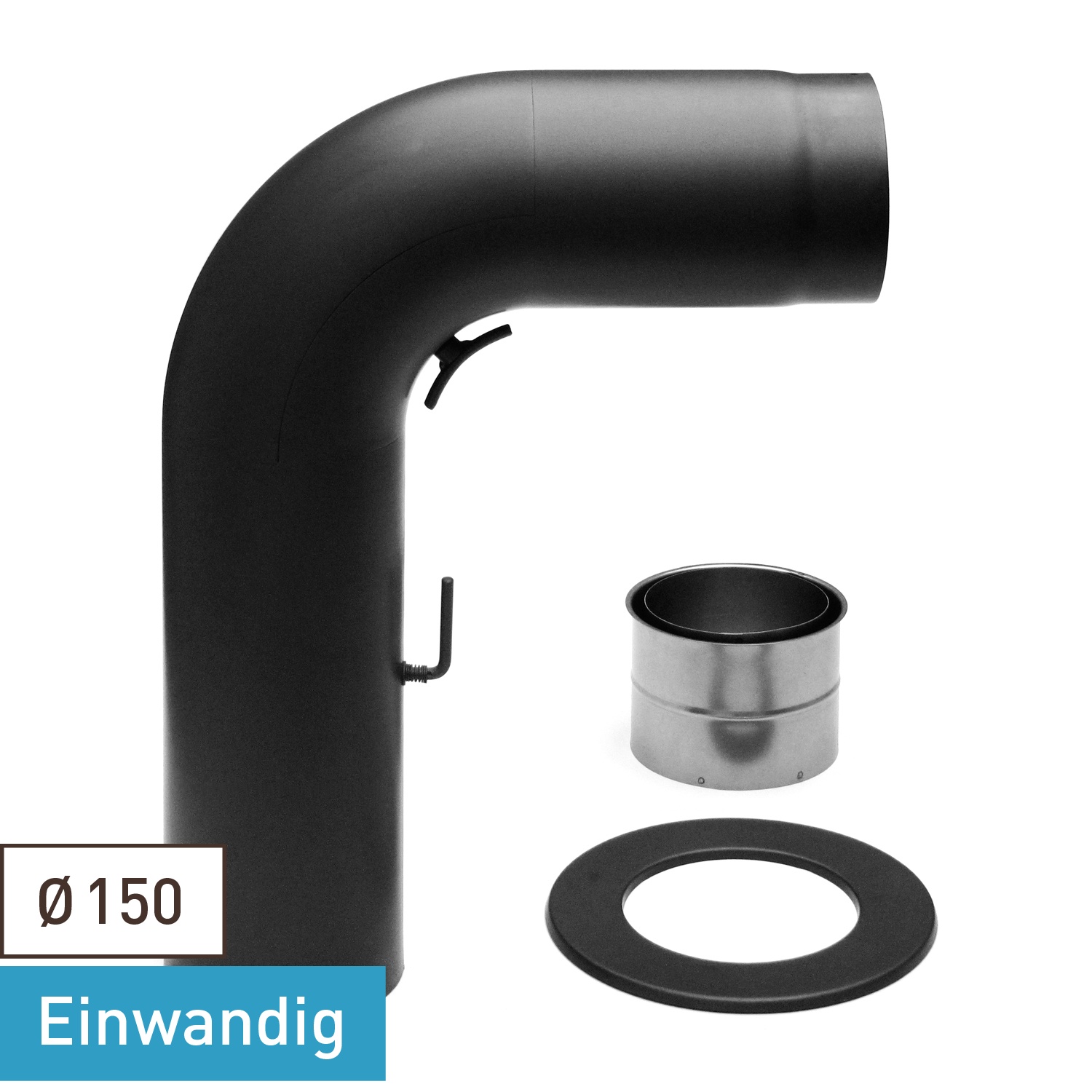 Raik Basic coude de tuyau de fumée set 150mm noir rond pour tuyau de fumée / conduit de fumée