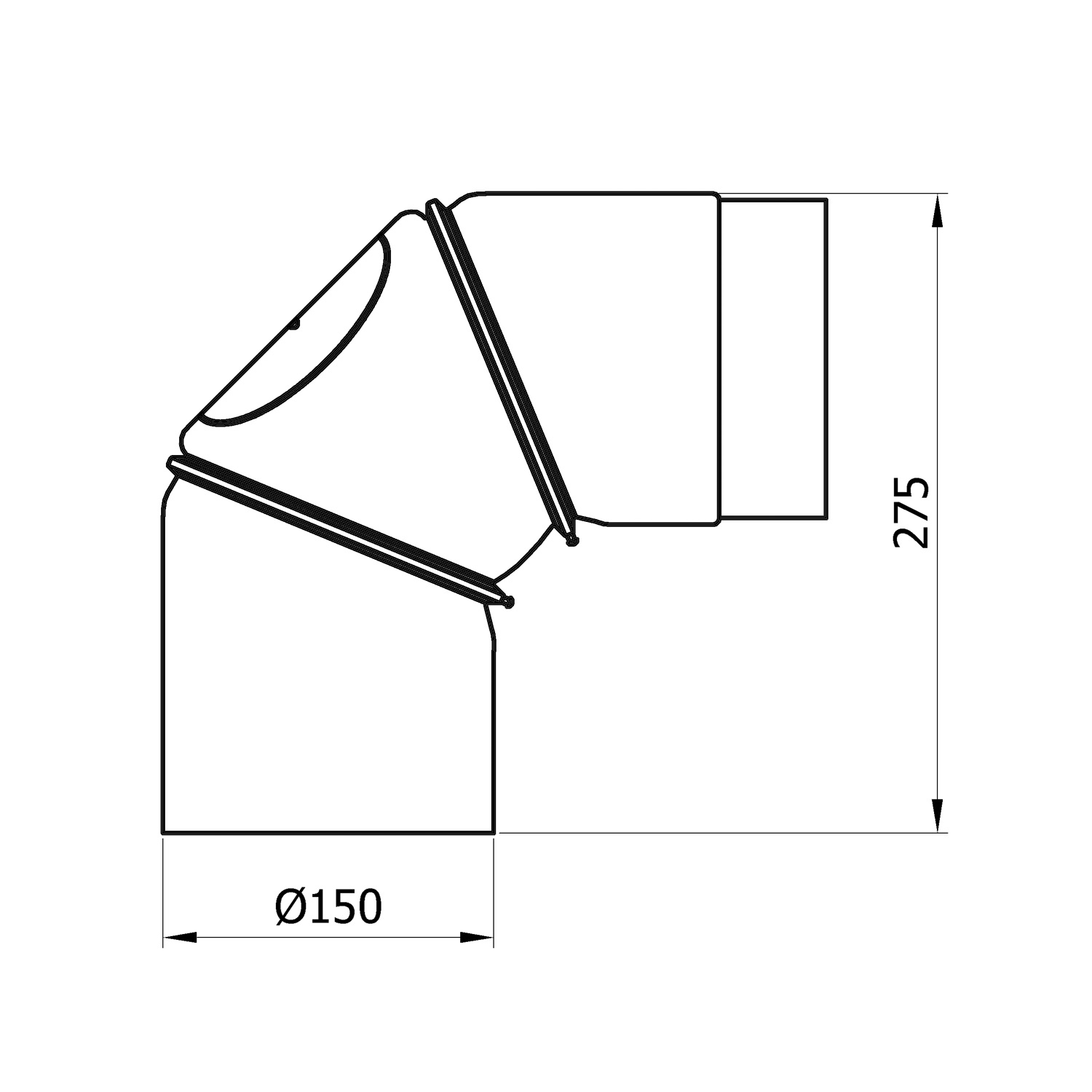 Coude de conduit de fumée Raik / Tuyau de poêle 150 mm - 0° - 90° avec ouverture de nettoyage noir