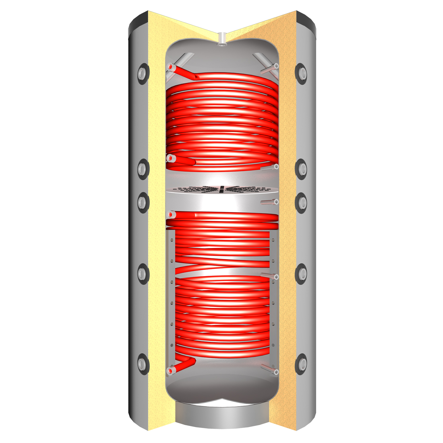 Ballon tampon TPSLRR 1000 (887 litres) avec système de charge stratifiée 2x échangeur de chaleur solaire