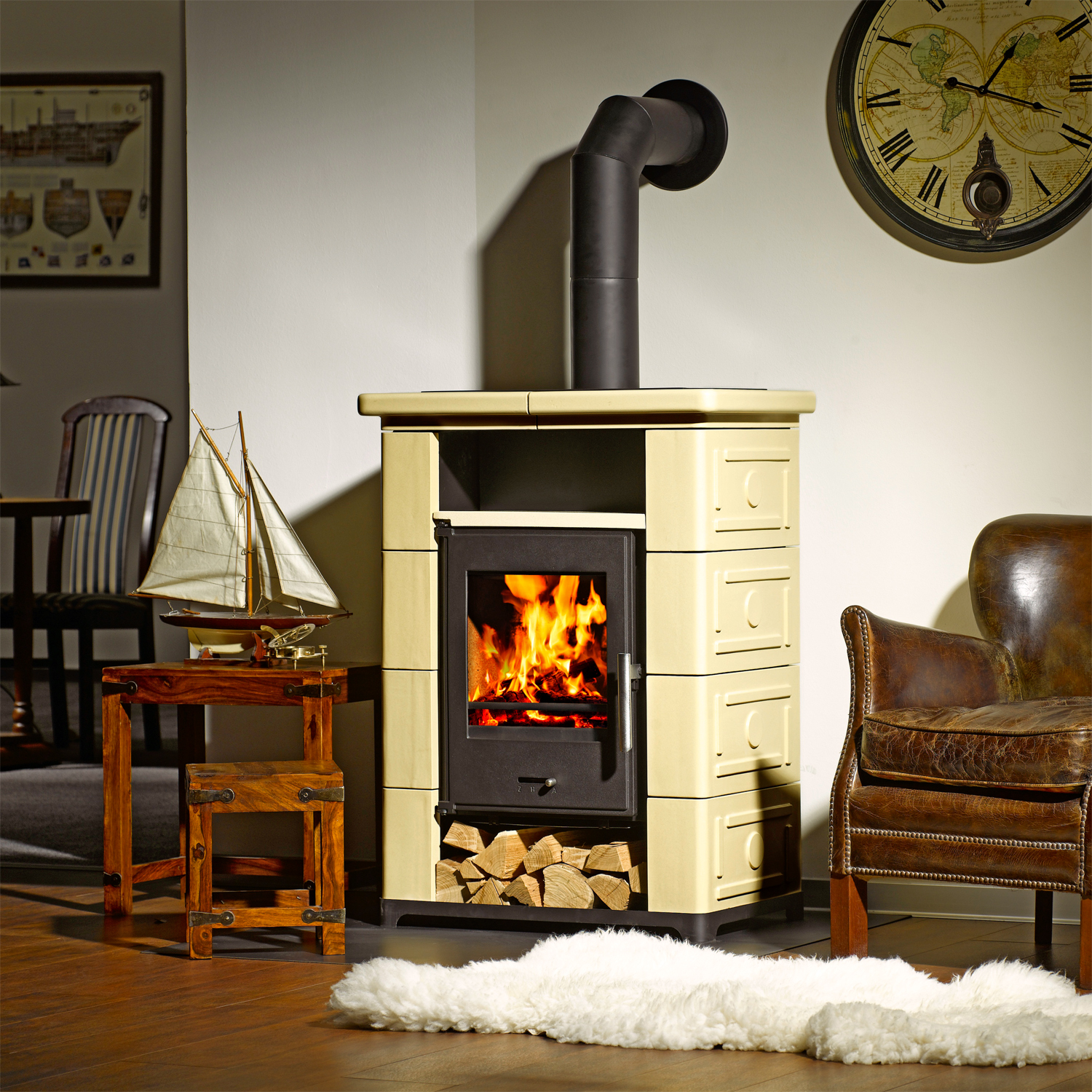 Wamsler Montafon Poêle à bois Céramique Beige