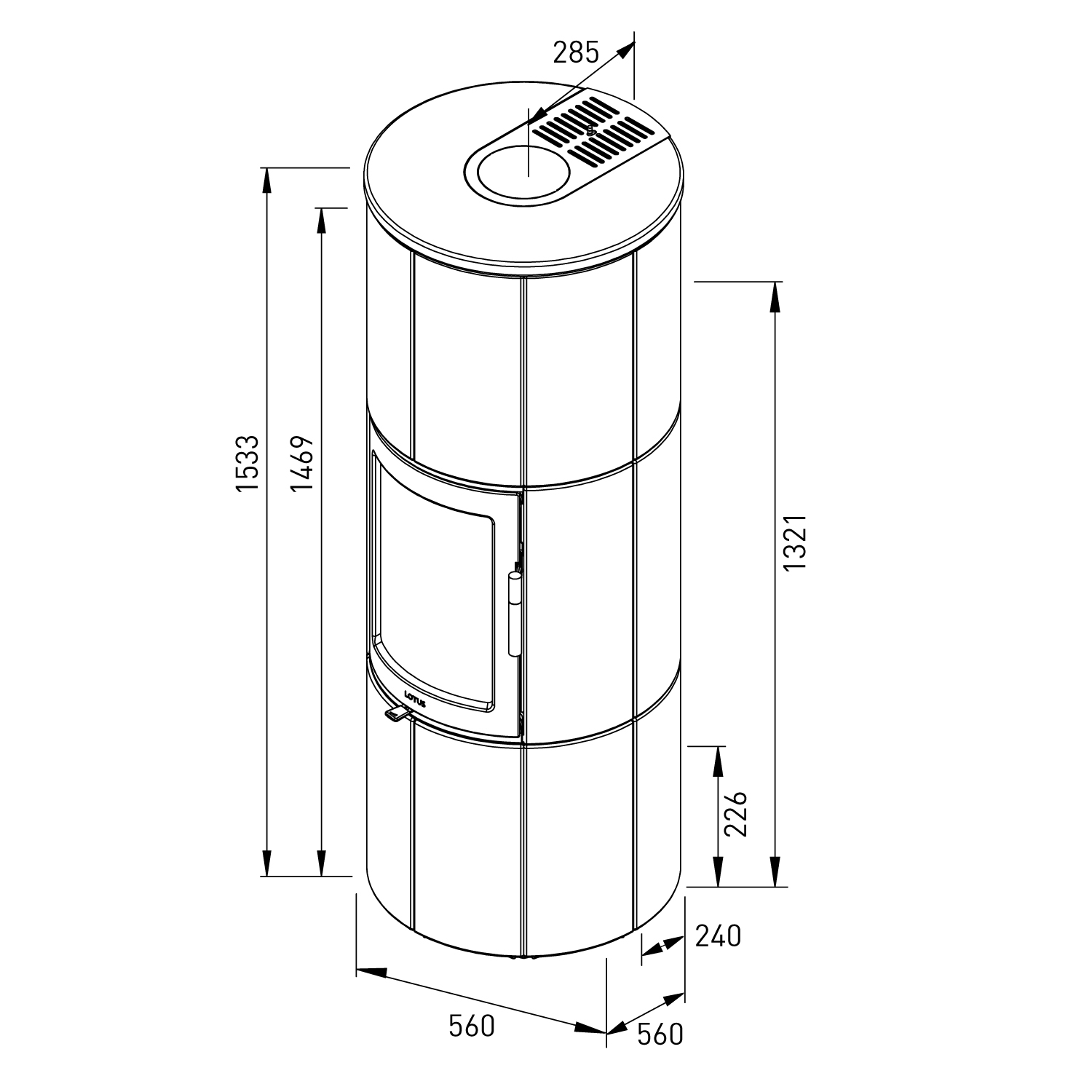 Poêle à bois Lotus Maestro 152 Gris/Calcaire, sortie de fumée arrière