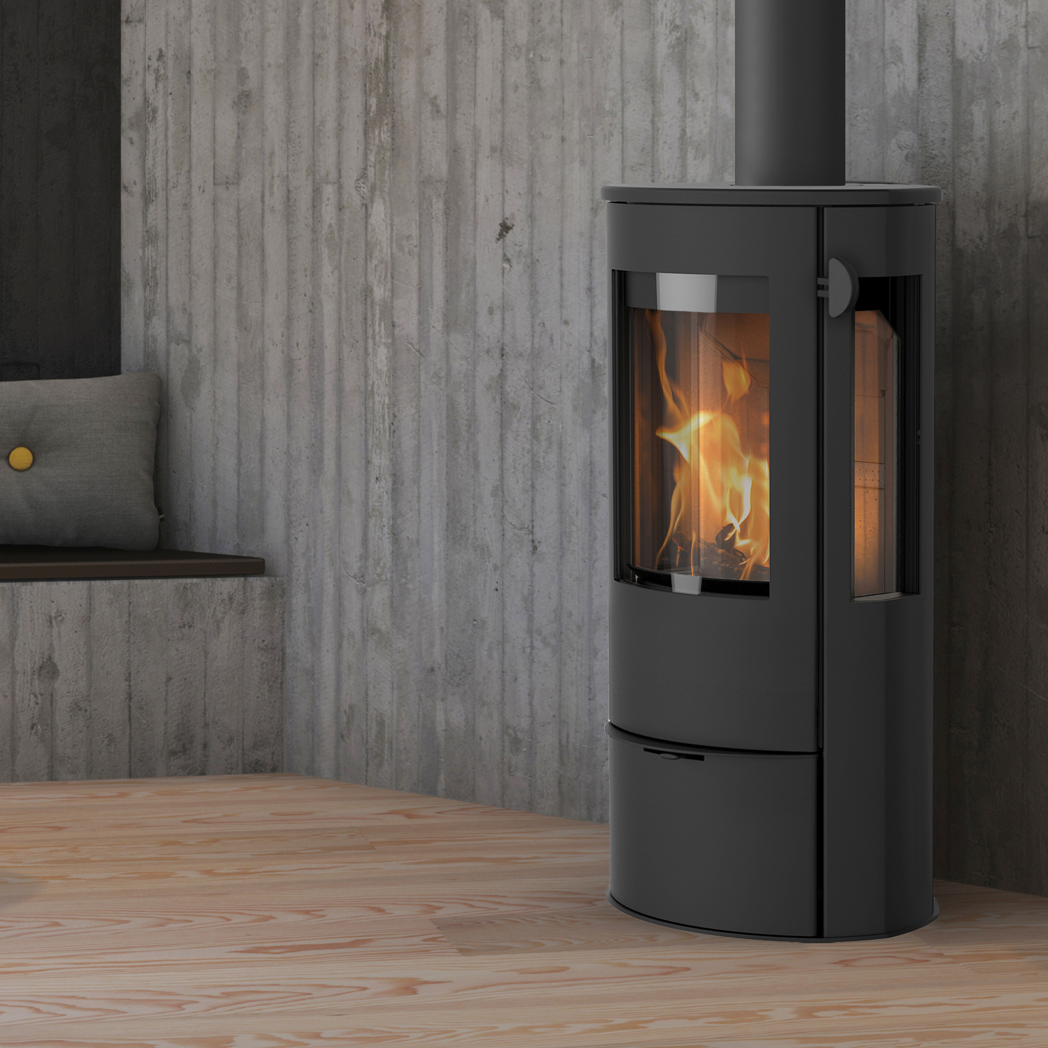 Poêle à bois Lotus Liva 5G Noir, évacuation des fumées par le haut