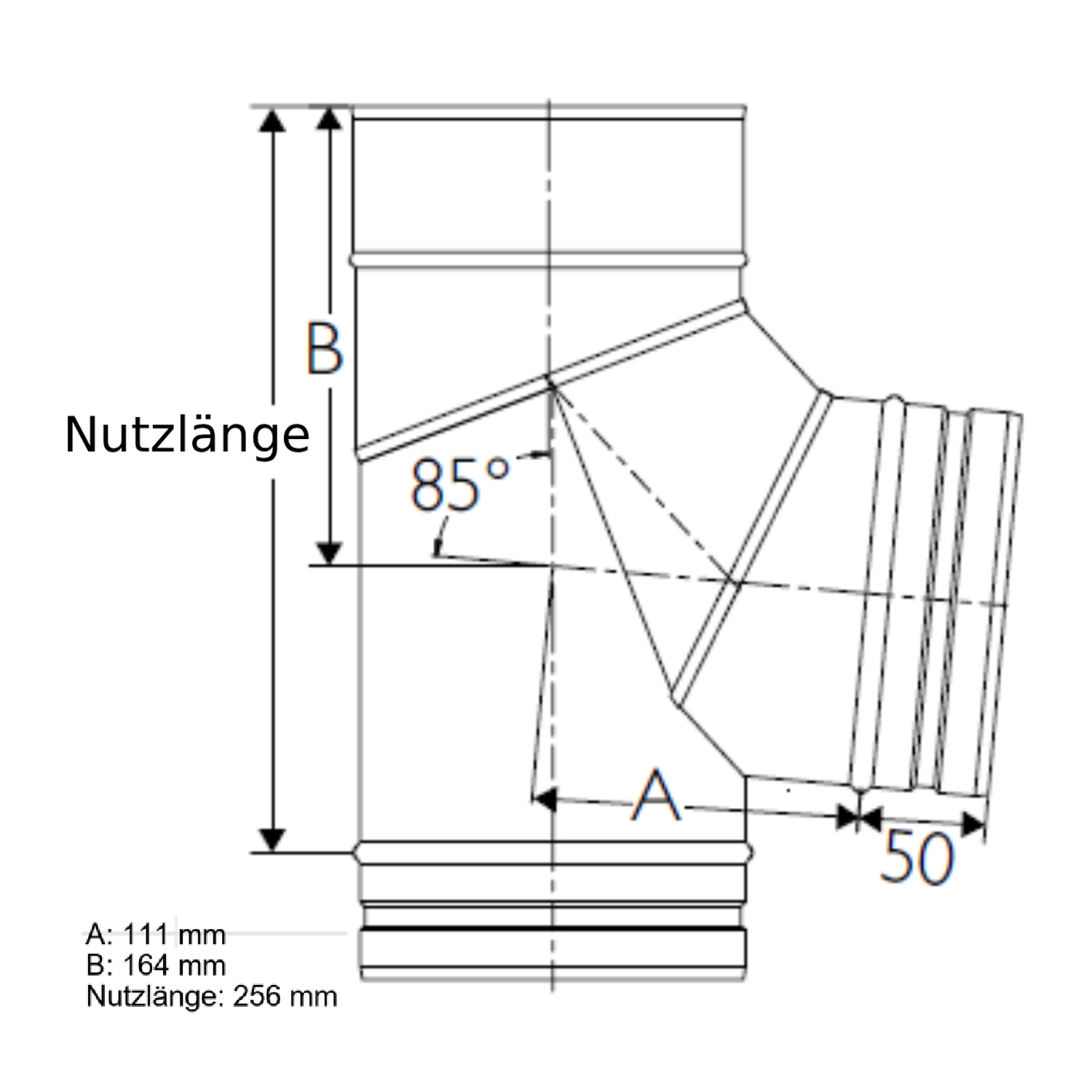Schiedel PRIMA PLUS coude 85° Ø113 mm avec pied de support simple paroi mat