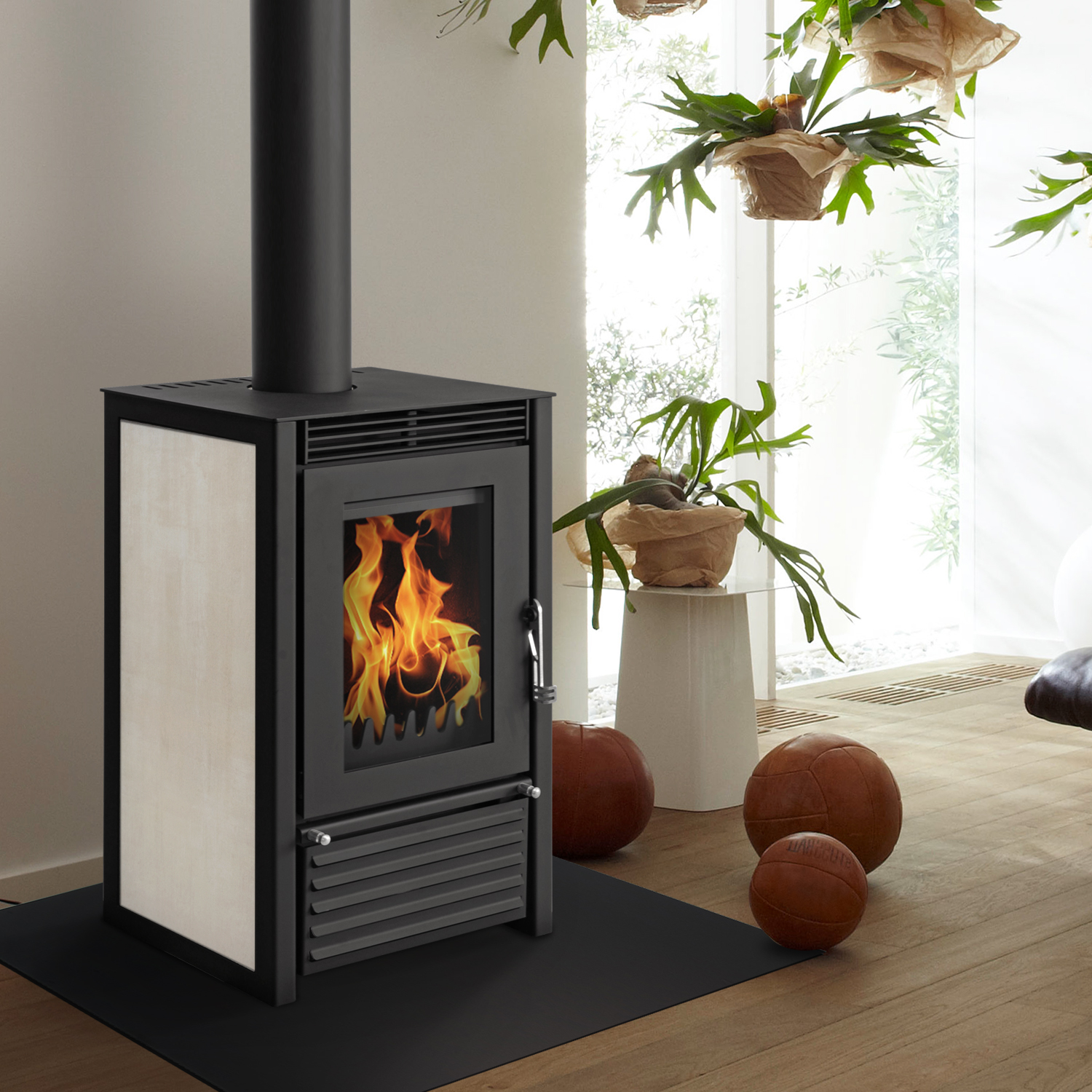 Poêle à bois avec échangeur d'eau Schmitzker Marbella Compact Céramique Beige