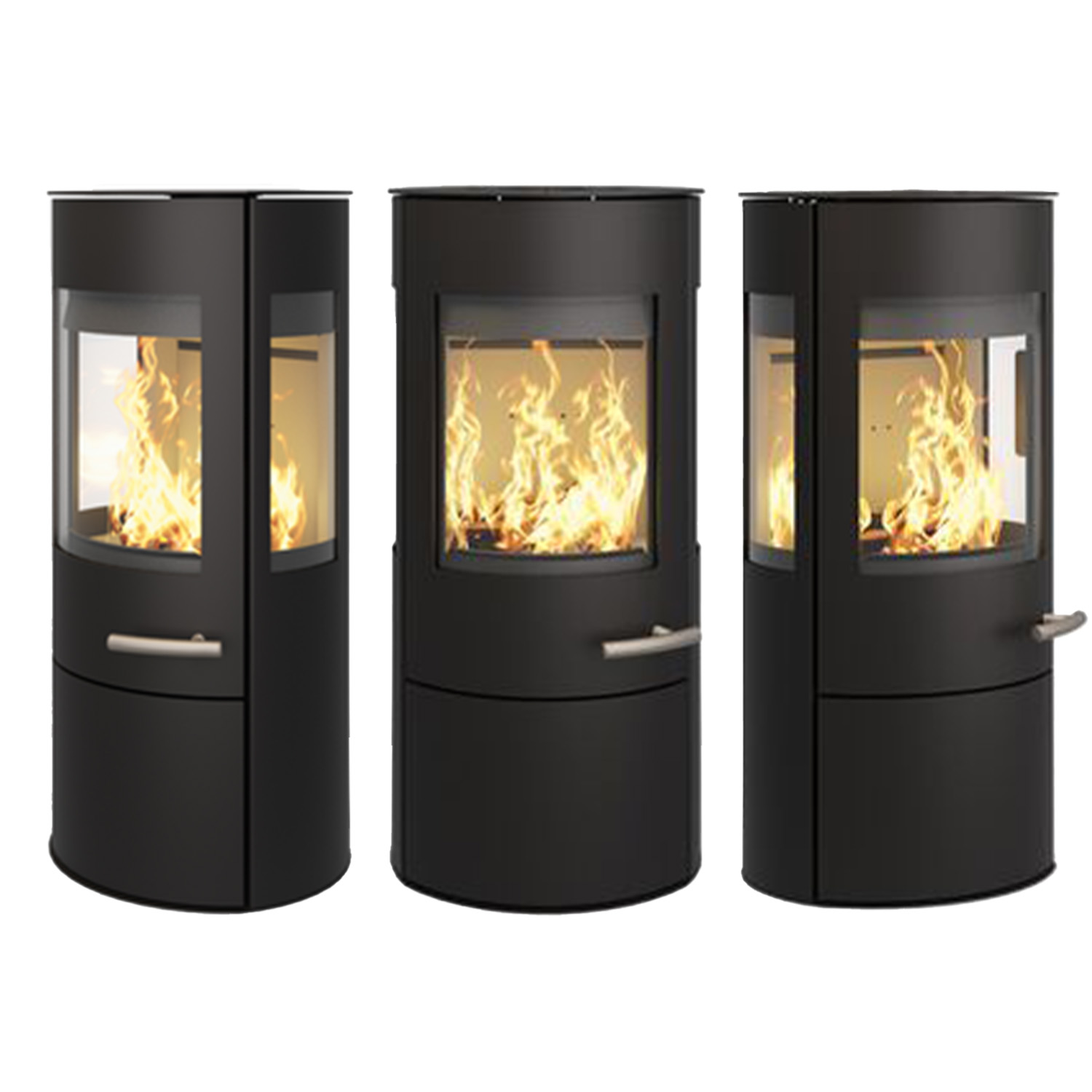 Haas+Sohn VITUS.l acier poêle à bois 3 vitres avec plaque de cuisson avec compartiment range-bûches et porte noir profond