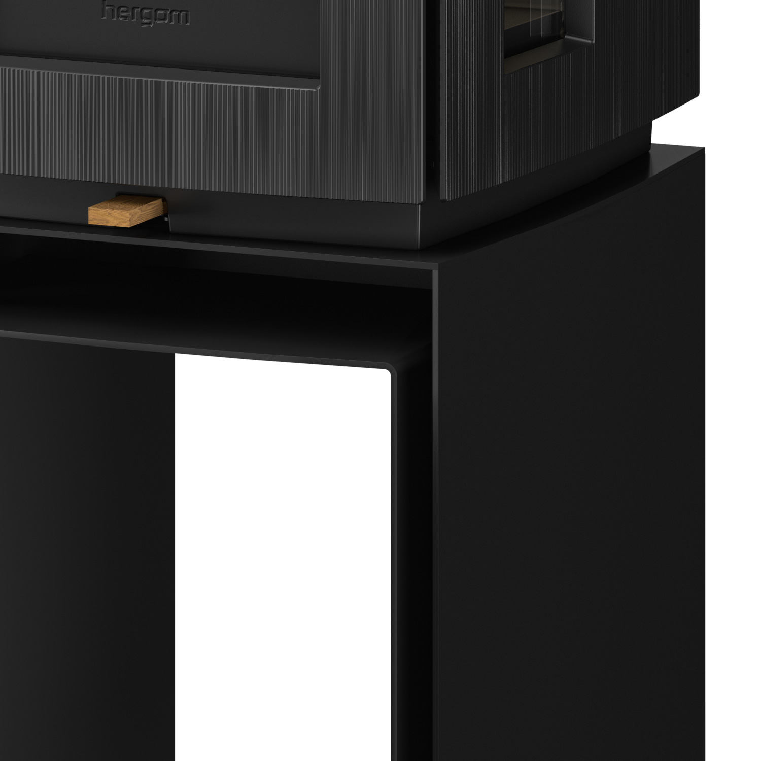 Poêle à bois Hergom Glow en fonte noire avec rehausse de banc