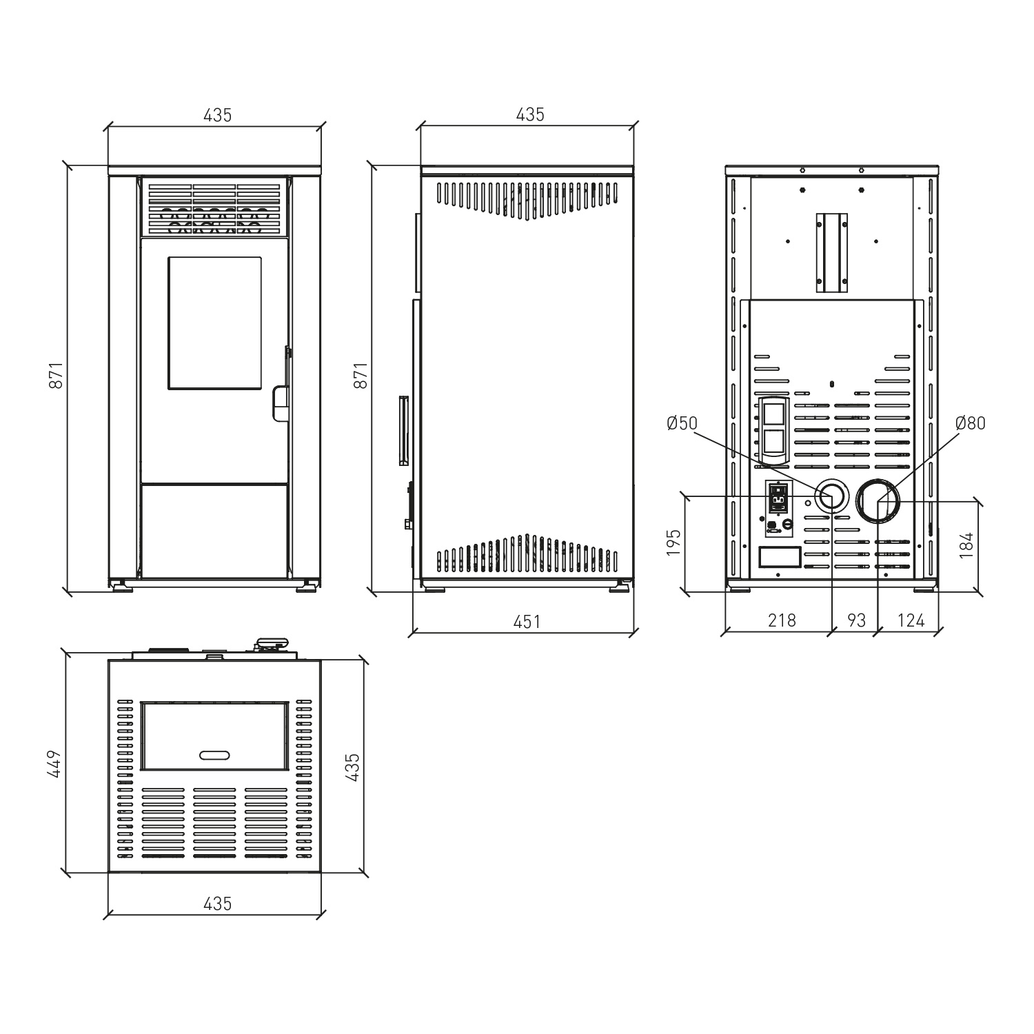 Wamsler WPO 7 poêle à granulés acier bordeaux, côtés droits